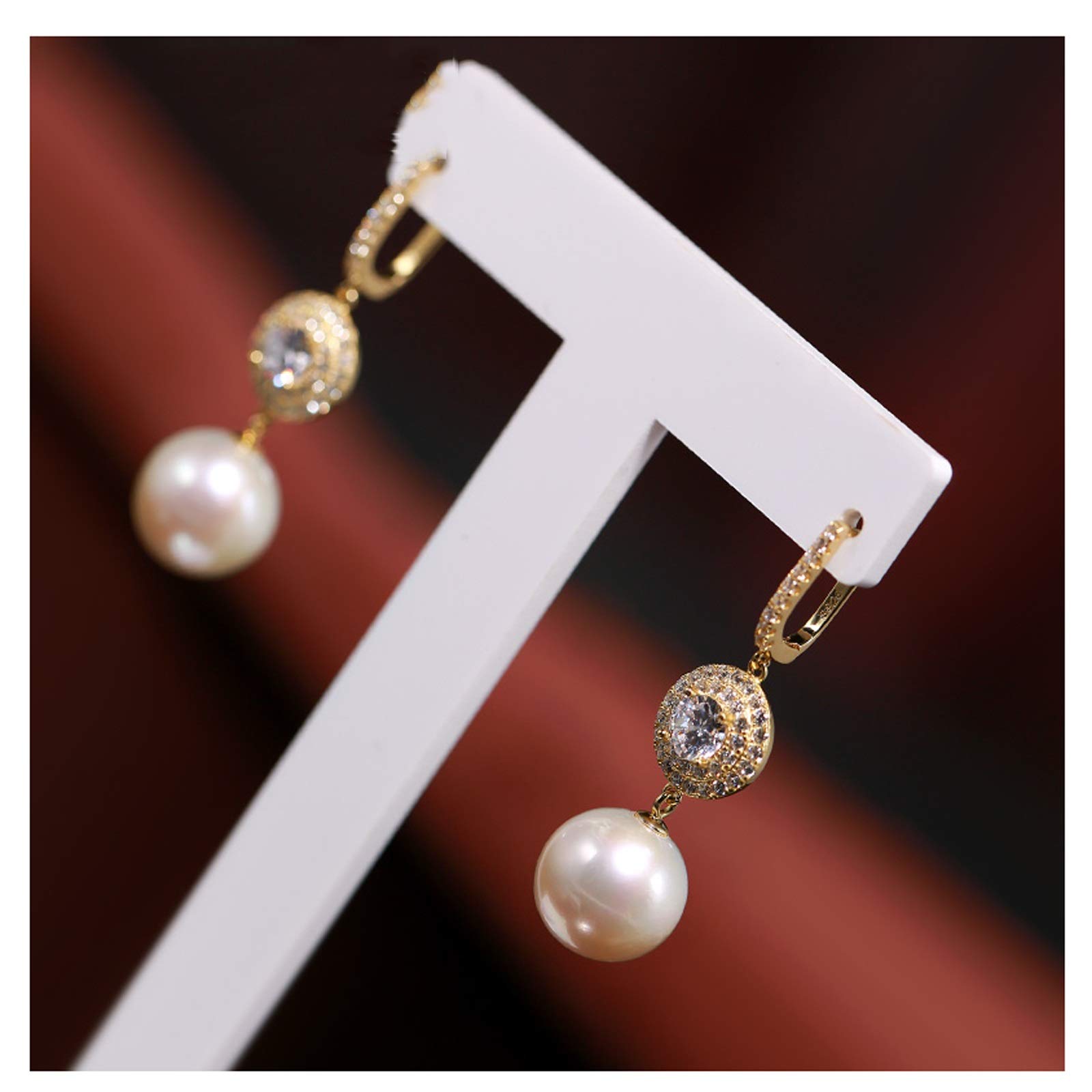 Zongshengshop 11-12mm Freshwater Pearl & Zirconium Earrings - S925 Sterling Silver Fashion Jewelry for Women | Elegant Party, Wedding & Evening Wear Accessories