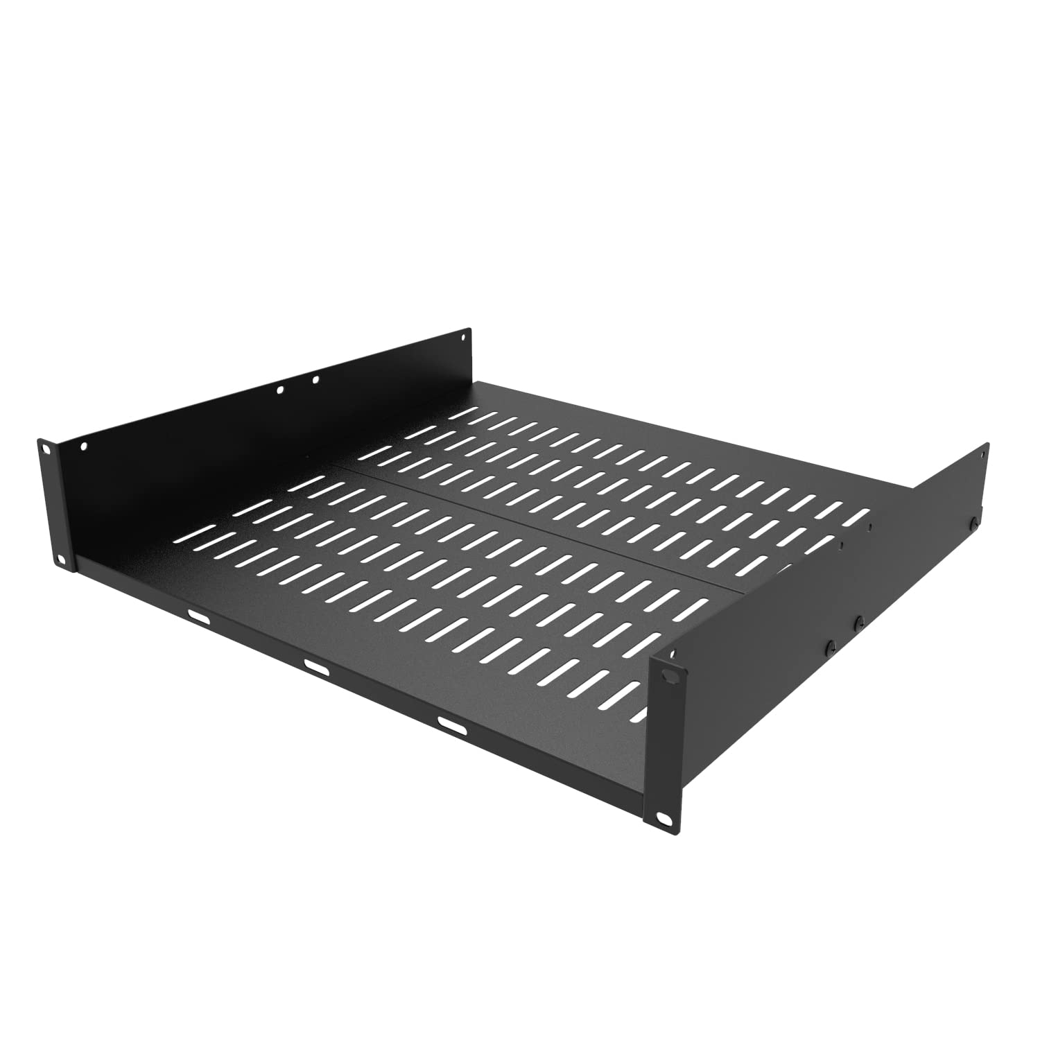 Jingchengmei 2U Server Rack Shelf - 16 Inch Deep Universal Vented Rack Mount Cantilever Tray for 19-inch Network Cabinet or Server Rack - Heavy Duty Disassembled Black (2U16InD) - Perfect for Data Centers, IT Rooms, and Home Server Setups