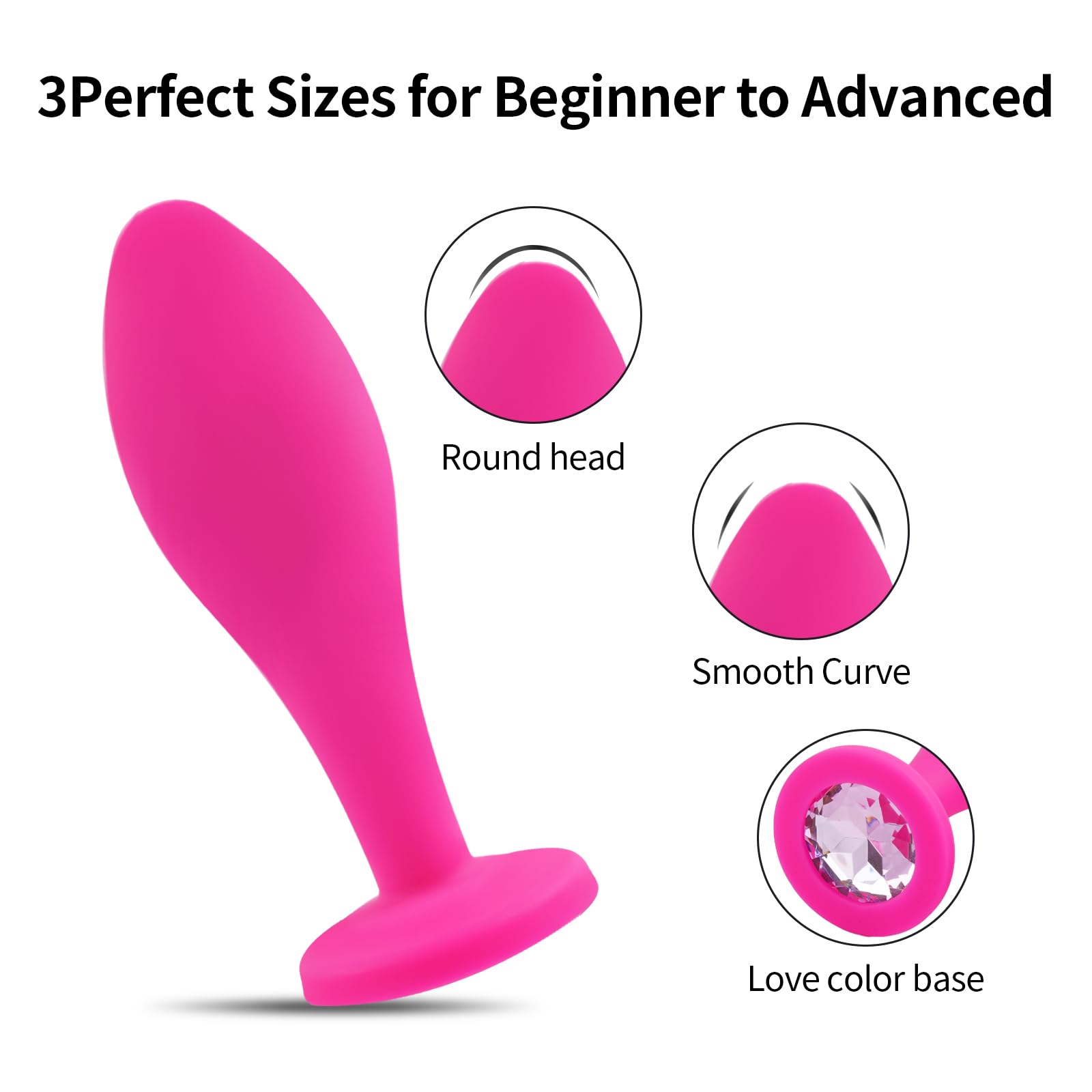 3pcs Jeweled Silicone Anal Plugs Set - Anal Training Kit for Women, Men & Couples | Comfortable Butt Plug Sex Toys for Beginners & Advanced Users | Perfect for Solo Play, Couples Fun & BDSM Exploration (Pink)
