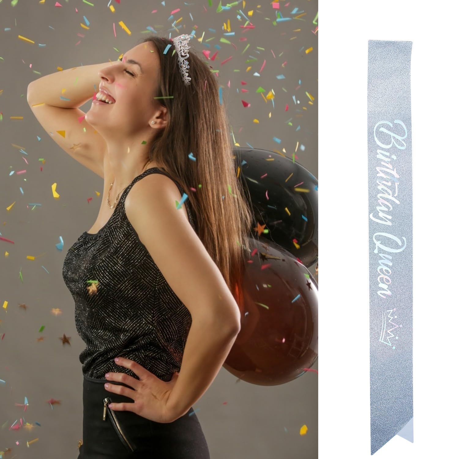 Elegant Happy Birthday Queen Tiara for Women | Sparkling Birthday Crown & Sash Set | Women's Birthday Party Supplies & Decorations | Perfect for Birthday Celebrations, Bachelorette Parties & Special Occasions