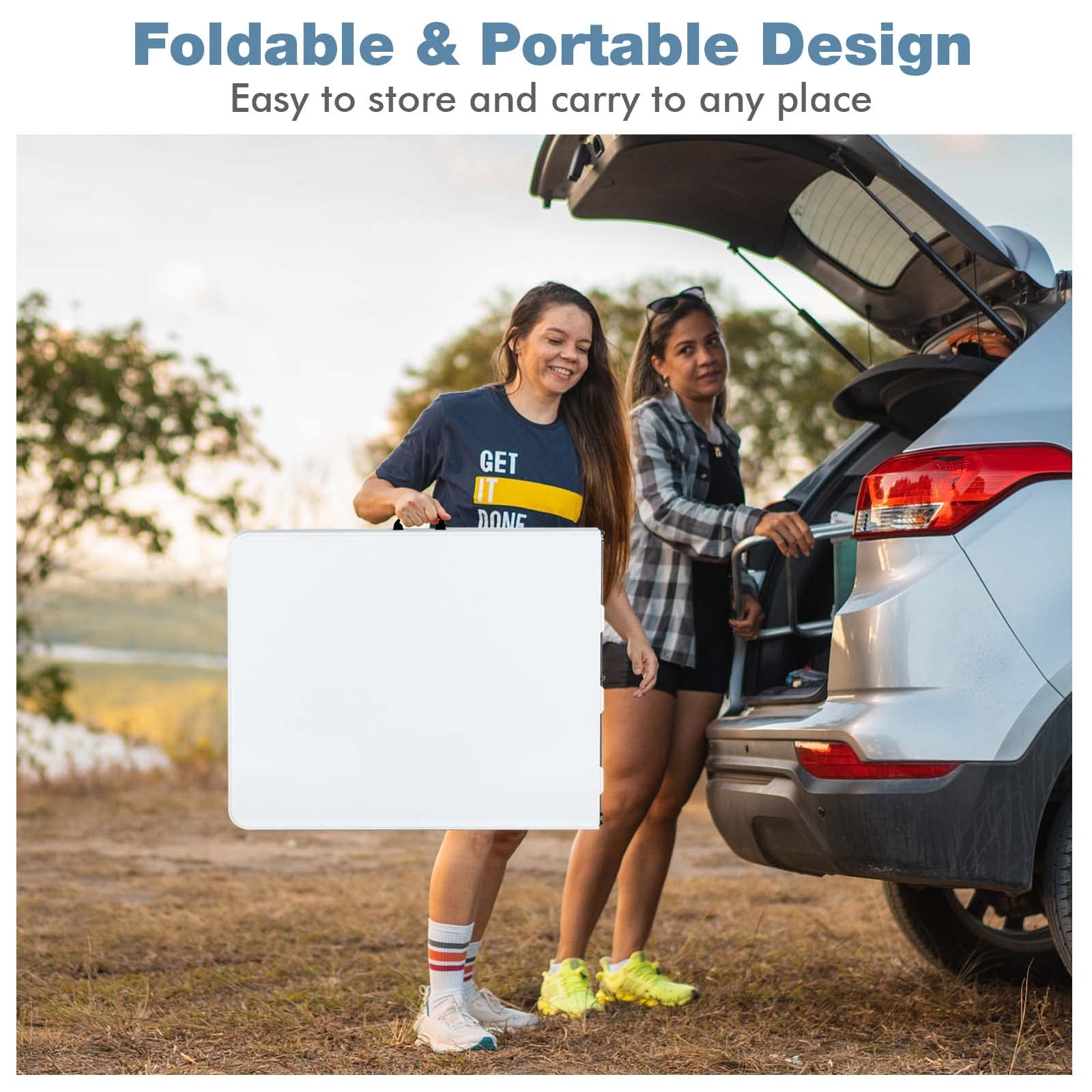 Portable Folding Camping Table with Carrying Handle - Lightweight Outdoor Picnic Table for Camping, BBQ, Parties & Family Gatherings - Perfect for Backyard, Beach & Tailgating Events