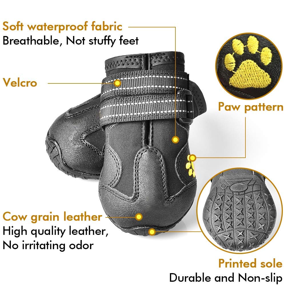 XSY&G Waterproof Dog Boots with Reflective Anti-Slip Sole - Durable Outdoor Dog Shoes for Medium Dogs (4Pcs Size 2) - Perfect for Hiking, Running & Winter Protection
