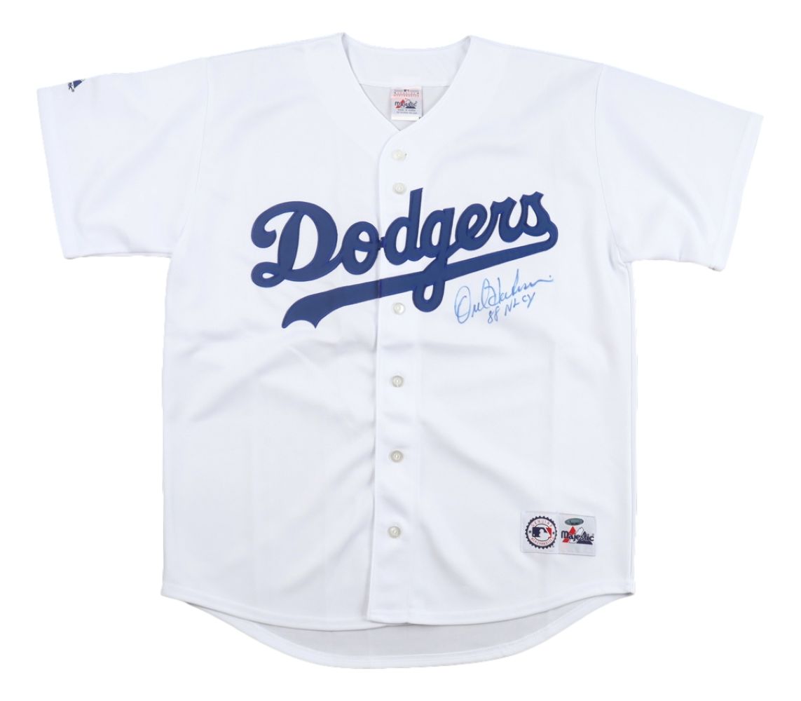 Orel Hershiser Autographed Los Angeles Dodgers Majestic Jersey 1988 NL Cy Young Award Winner - Authentic Signed Baseball Memorabilia for Collectors & Fans - Perfect for Display in Home, Office, or Man Cave