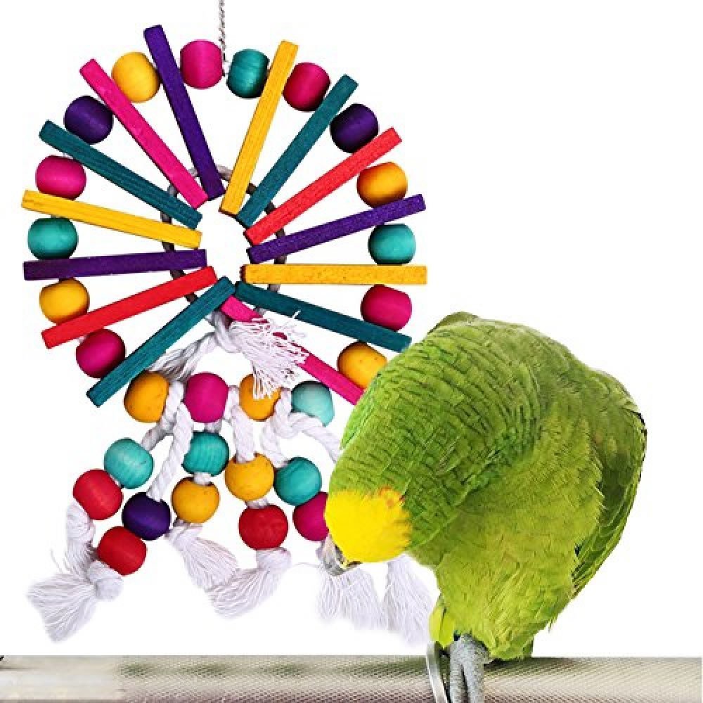 Hypeety Natural Wood Beads Bird Chew Toy - Cage Hanging Accessories with Bell for Parrots, African Grey, Macaw, Parakeet, Conure, Cockatiel | Perfect for Playtime & Mental Stimulation