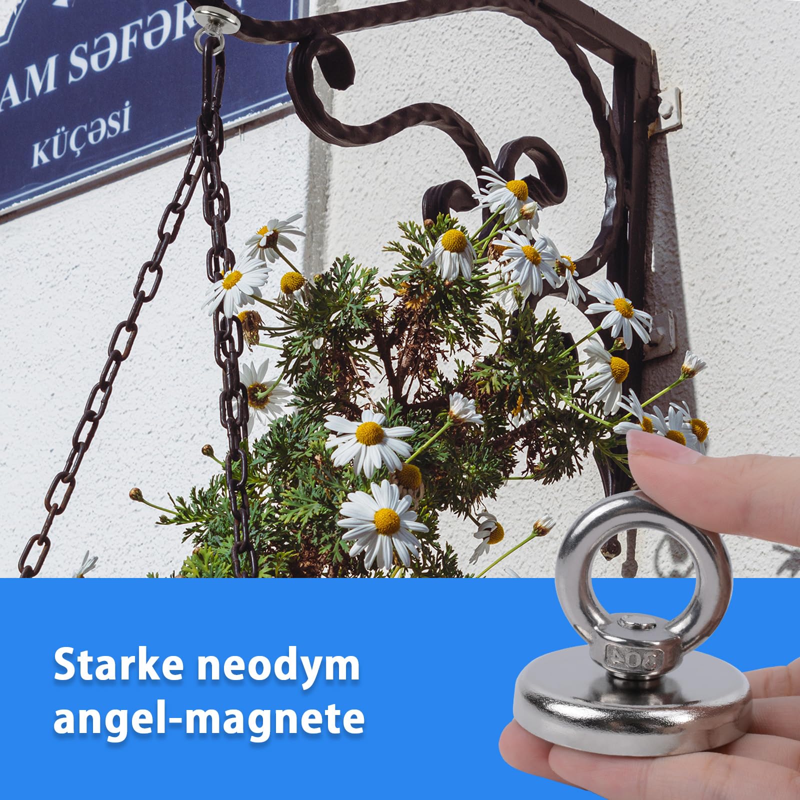 OCEUMAOA Neodymium Fishing Magnet - 70kg Pulling Force, 42mm Diameter with Lifting Rings & Screws - Ideal for Magnet Fishing, Metal Detecting, Workshop & Home Use - Strong Large Rare Earth Magnets for Underwater Treasure Hunting