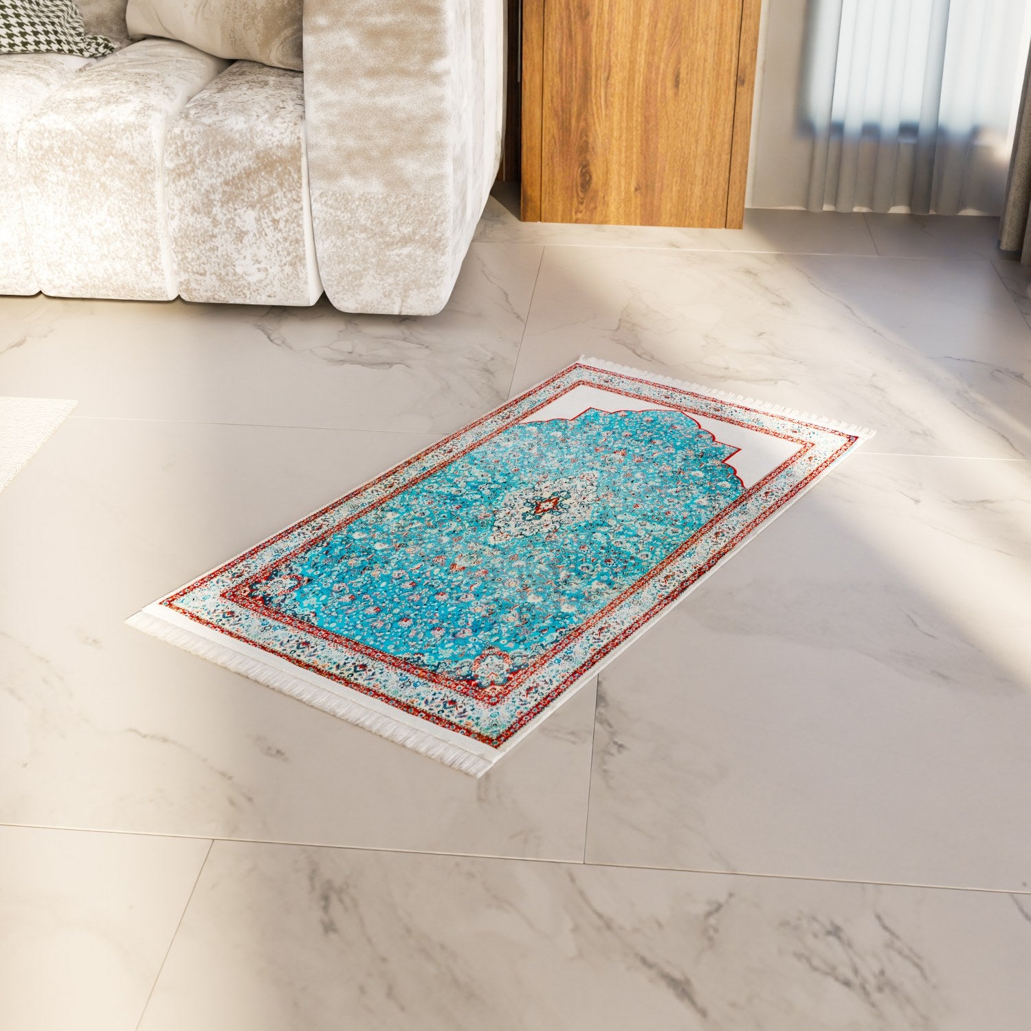 Premium Turquoise & Red Floral Prayer Carpet - Soft Non-Slip Muslim Prayer Mat for Home, Mosque & Travel - Islamic Prayer Rug with Beautiful Traditional Design