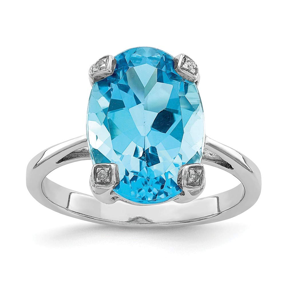 925 Sterling Silver Swiss Blue Topaz & Diamond Engagement Ring for Weddings