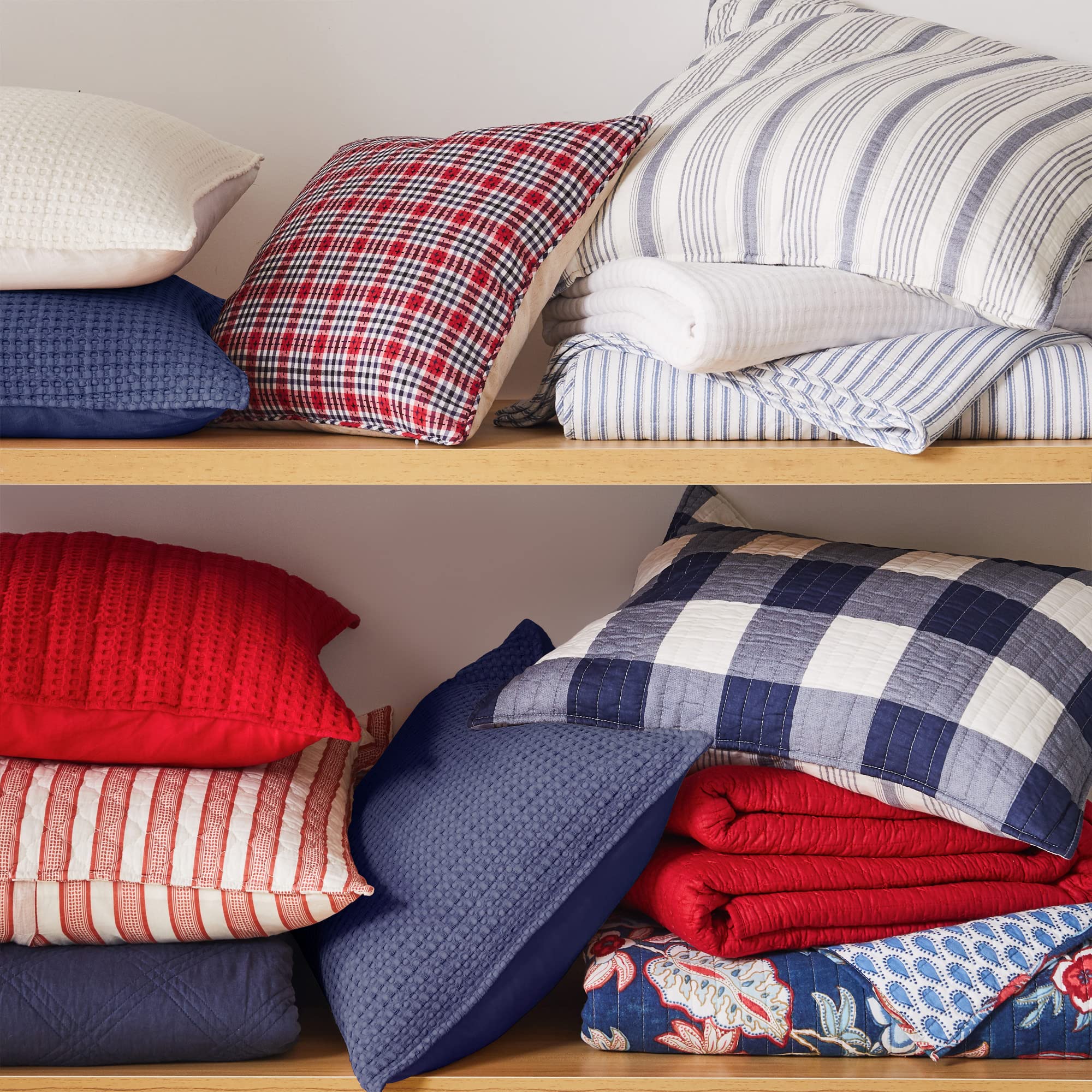 Levtex Home - 100% Cotton Reversible Cross Stitch Chile Red Quilt Set - Full/Queen Size (88x92in) with 2 Standard Shams (26x20in) - Soft & Breathable Cotton Fabric - Perfect for Bedroom Decor, Guest Room, or Cozy Farmhouse Style