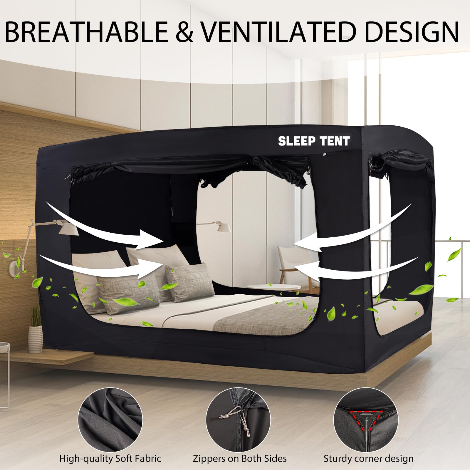 Portable Twin Bed Tent Canopy for Kids & Adults - Indoor Blackout Sleeping Tent (93% Light Blocking) - Perfect for Camping, Sleepovers, and Privacy at Home