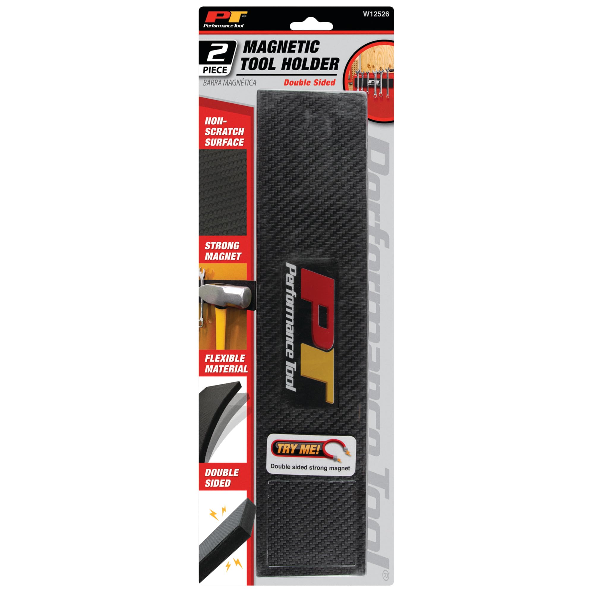 Performance Tool W12526 Magnetic Tool Holder Bar (Pack of 2) - Strong Magnetic Garage Organizer for Wrenches, Screwdrivers & Metal Tools - Perfect for Workshop, Garage & DIY Projects