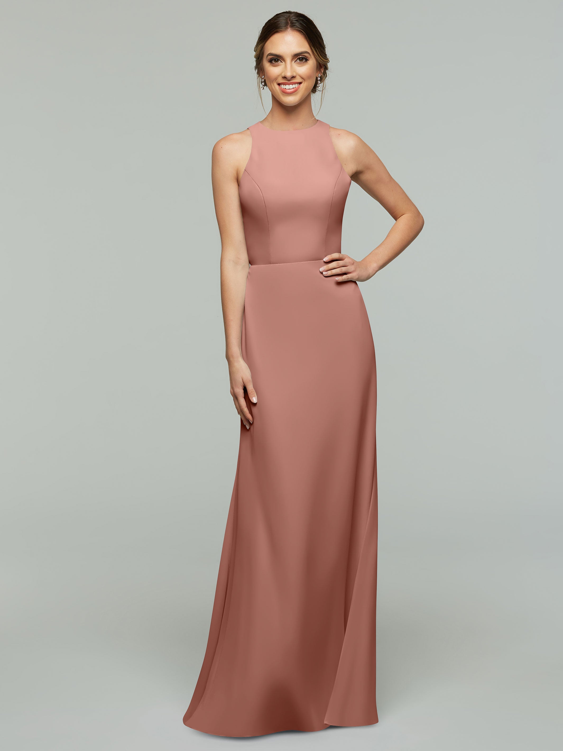 Elegant 80175 Chiffon A-Line Bridesmaid Dress with Plunging Halter Neckline - Perfect for Weddings, Formal Events & Special Occasions