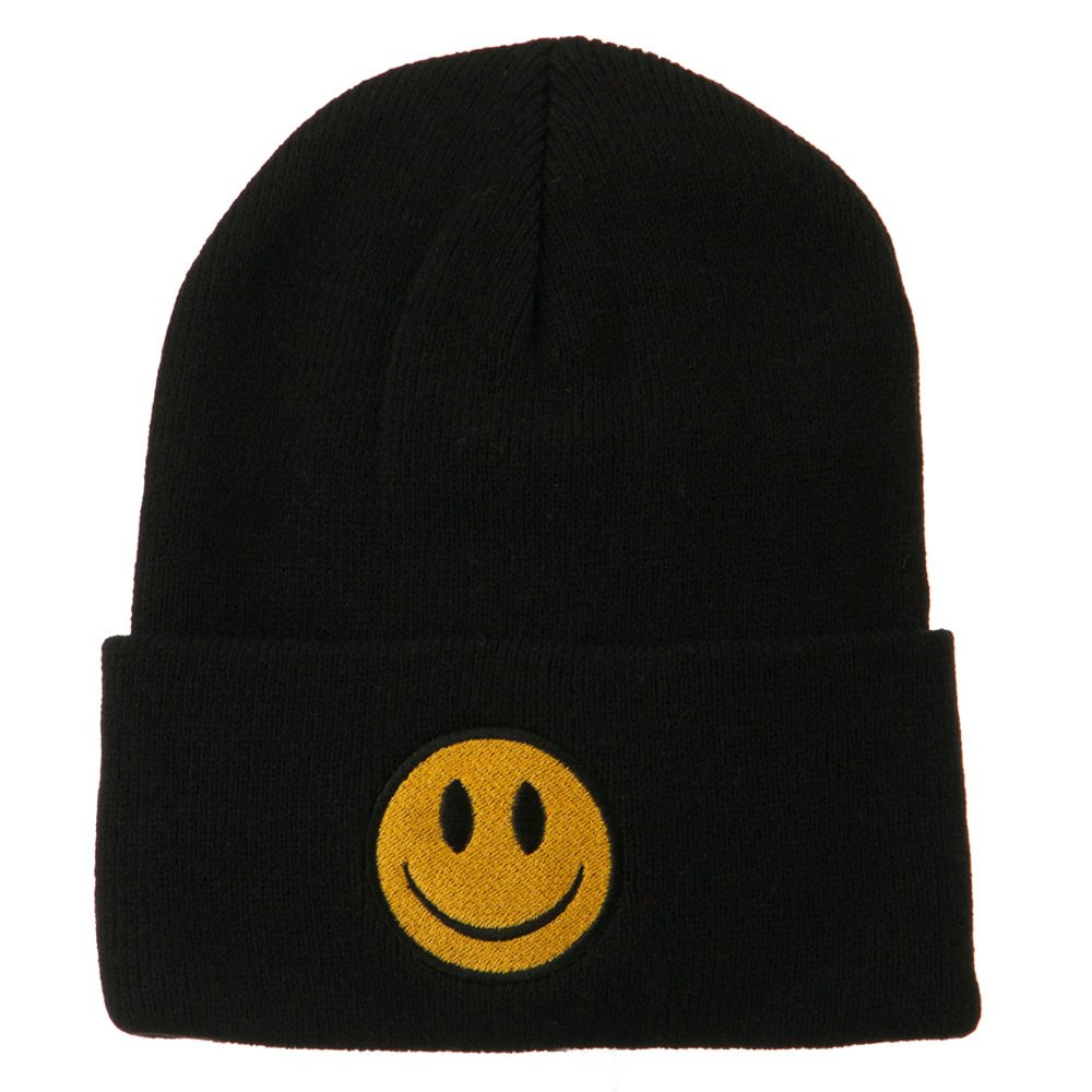 Smile Face Embroidered Long Beanie for Men & Women - Warm Winter Skull Cap with Fun Design - Perfect for Cold Weather, Outdoor Activities, and Casual Streetwear