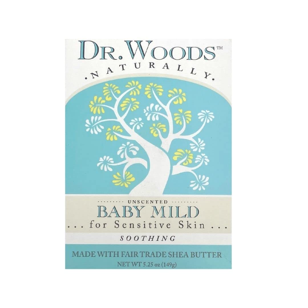 Dr. Woods Unscented Baby Mild Bar Soap with Organic Shea Butter - Gentle Cleansing for Sensitive Skin - 5.25 oz (Pack of 1) - Perfect for Newborns, Infants & Eczema-Prone Skin
