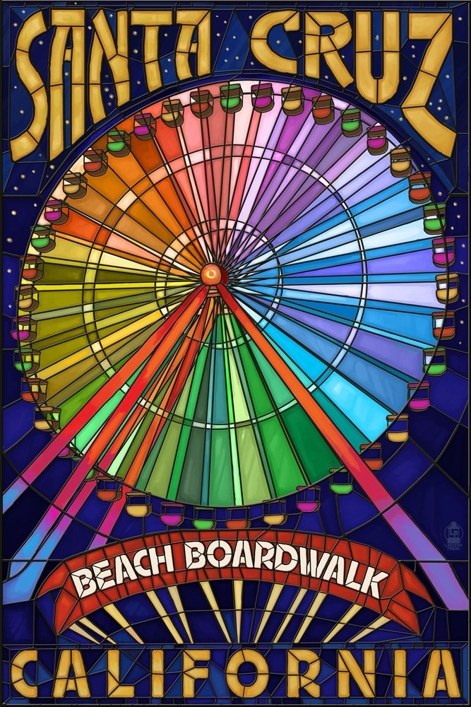 Santa Cruz Beach Boardwalk Ferris Wheel Art Print - 24x36 Giclee Gallery Quality Travel Poster - California Coastal Wall Decor for Living Room, Bedroom & Office