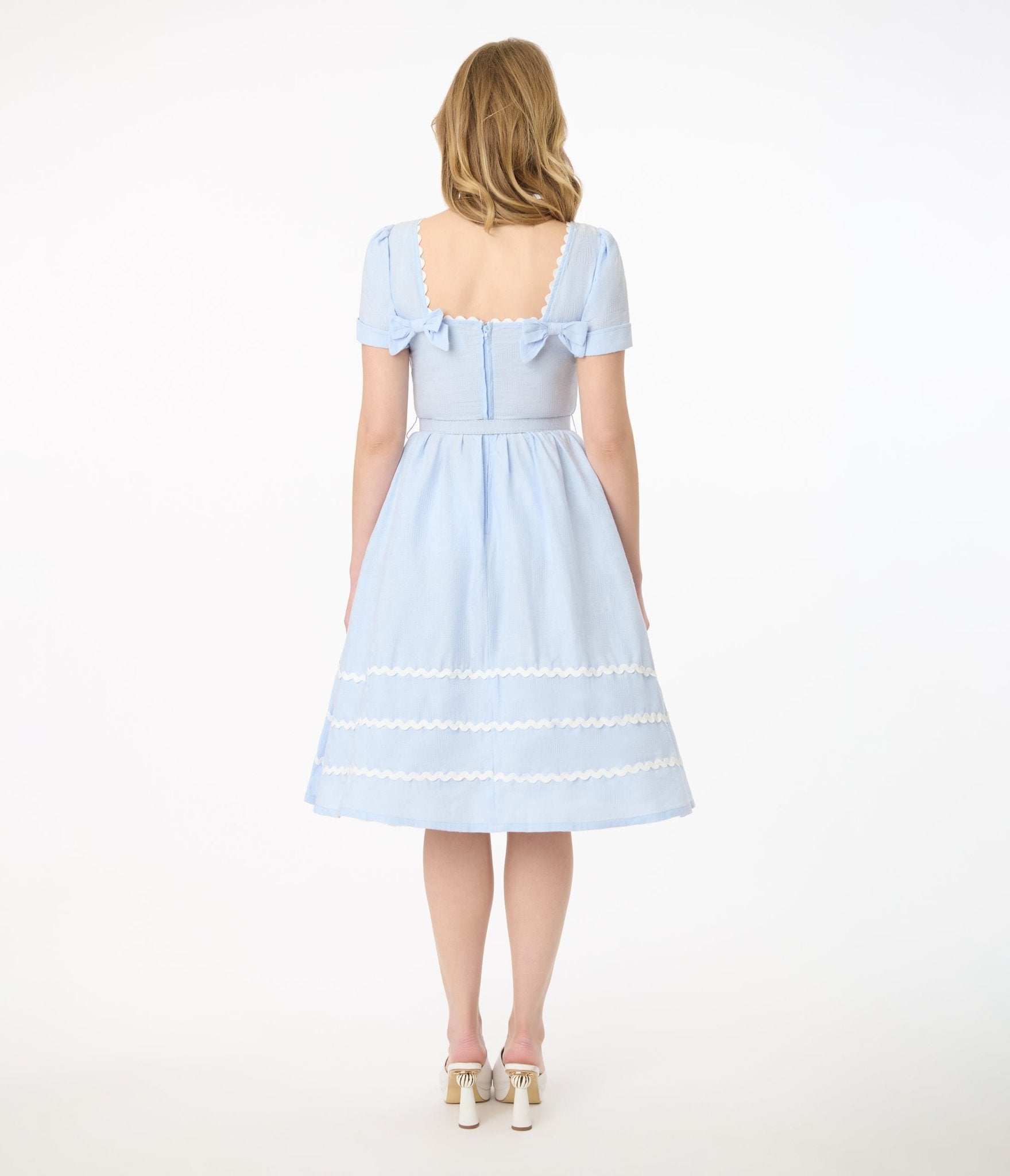 Vintage 1950s Light Blue Cotton Swing Dress - Retro A-Line Tea Length Dress for Women - Perfect for Parties, Weddings & Pinup Style Fashion