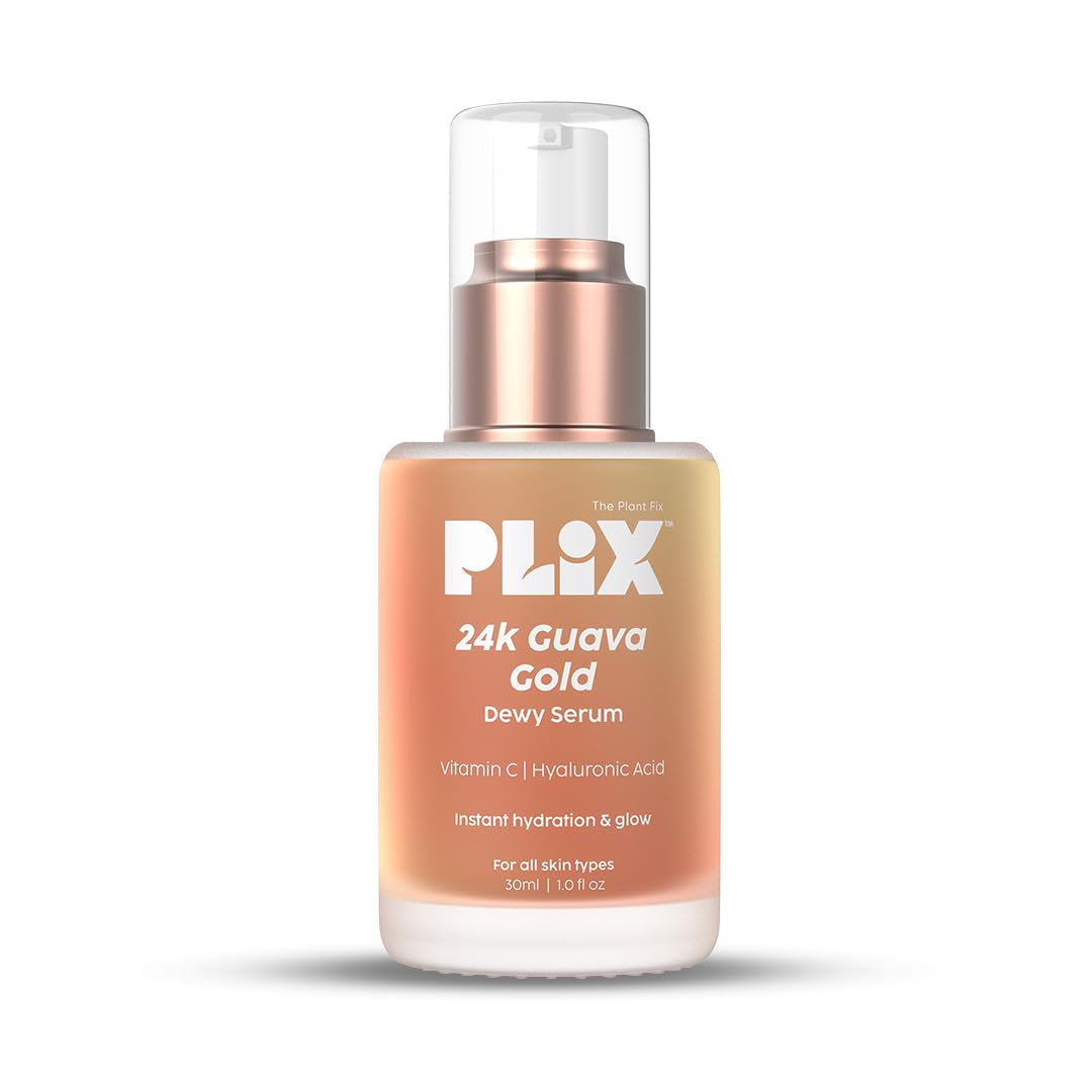 PLIX 24K Guava Gold Serum with Vitamin C & Hyaluronic Acid - Brightening Face Serum for Glowing Skin, Reduces Wrinkles & Photoaging, 2-in-1 Primer & Moisturizer (30ml) - Perfect for Daily Skincare Routine & Makeup Prep