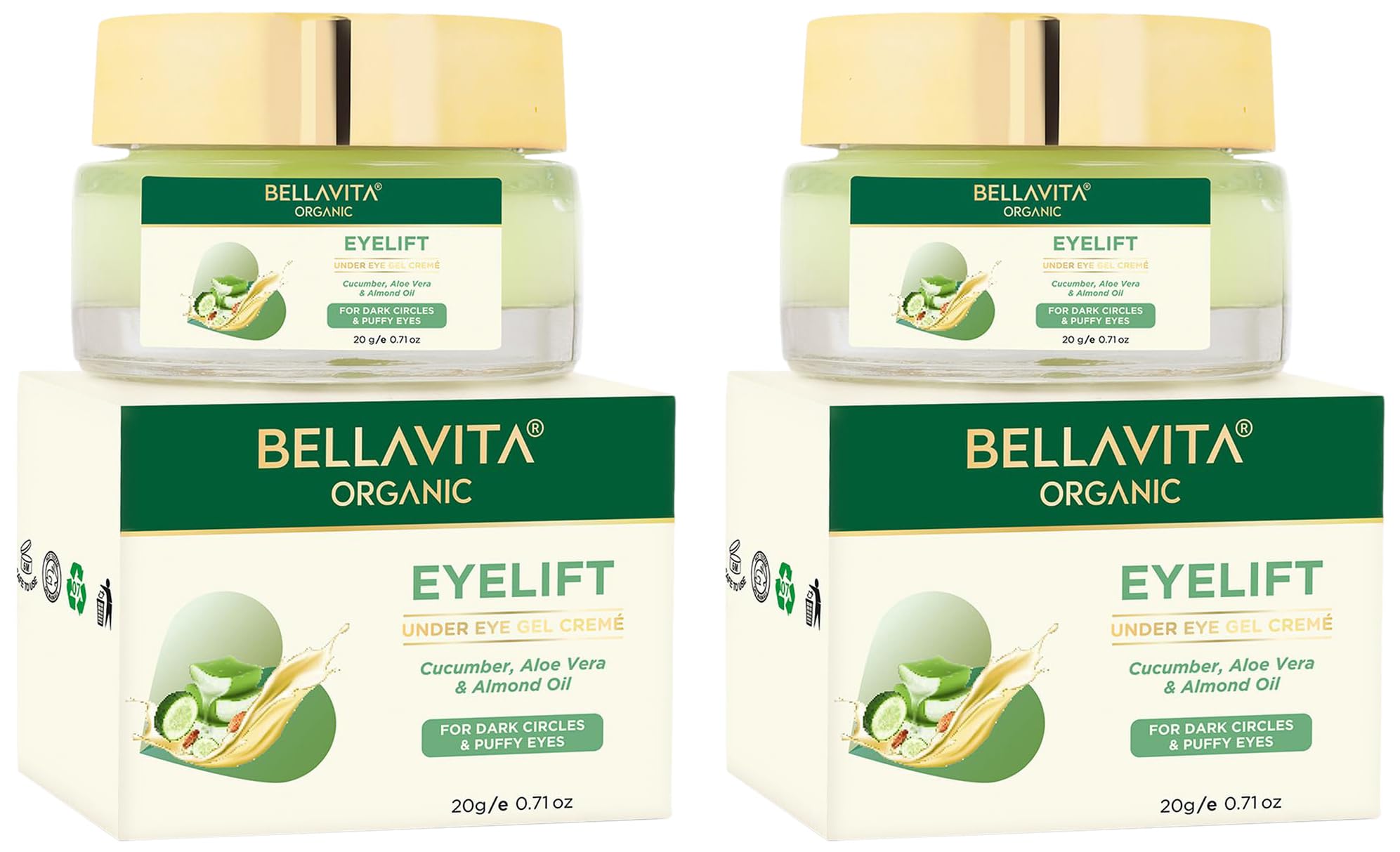 Bella Vita Organic EyeLift Hydrating Under Eye Cream Gel - Dark Circle & Puffiness Treatment for Women & Men - Anti-Wrinkle & Fine Line Reduction - 20g (Pack of 2) - Perfect for Night Routine & Travel Skincare