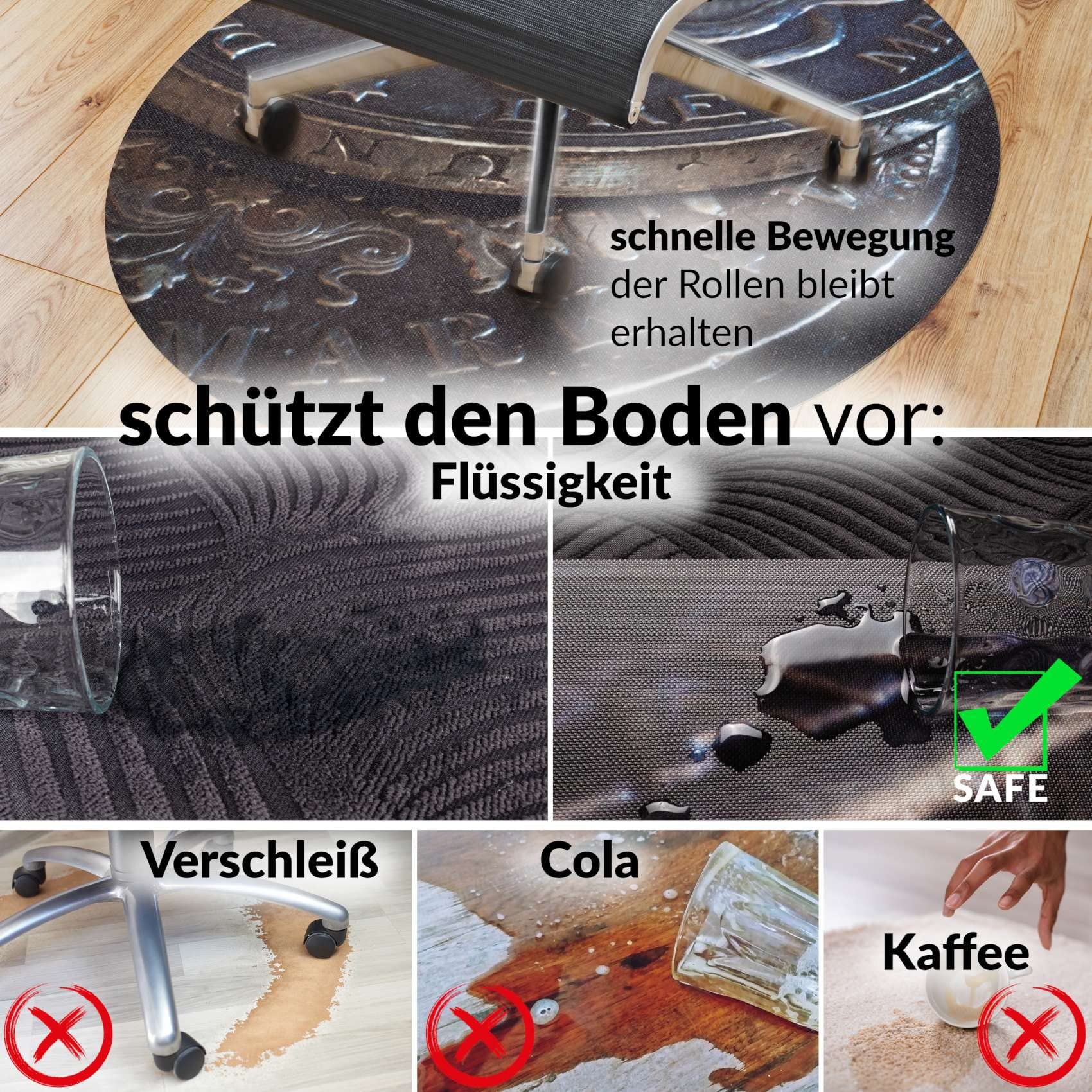 Non-Slip Office Chair Mat with Large Base - Scratch-Resistant Desk Mat for Hardwood Floors & Hard Surfaces - Perfect for Home Office, Gaming Setup & Workspace Protection