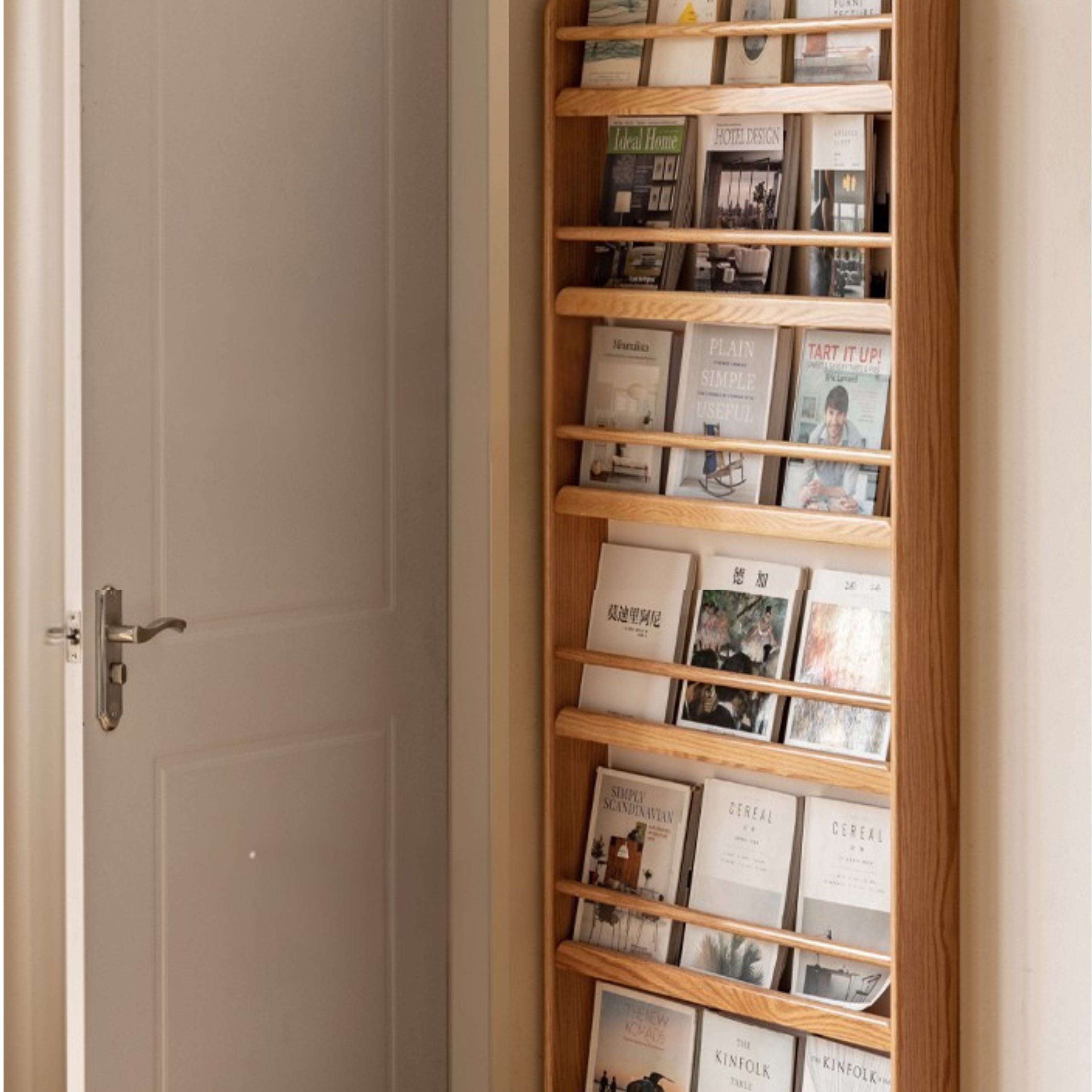 Solid Oak Wood Wall-Mounted Ultra-Thin Bookshelf - Modern Floating Shelf for Living Room, Bedroom, or Office Storage & Display
