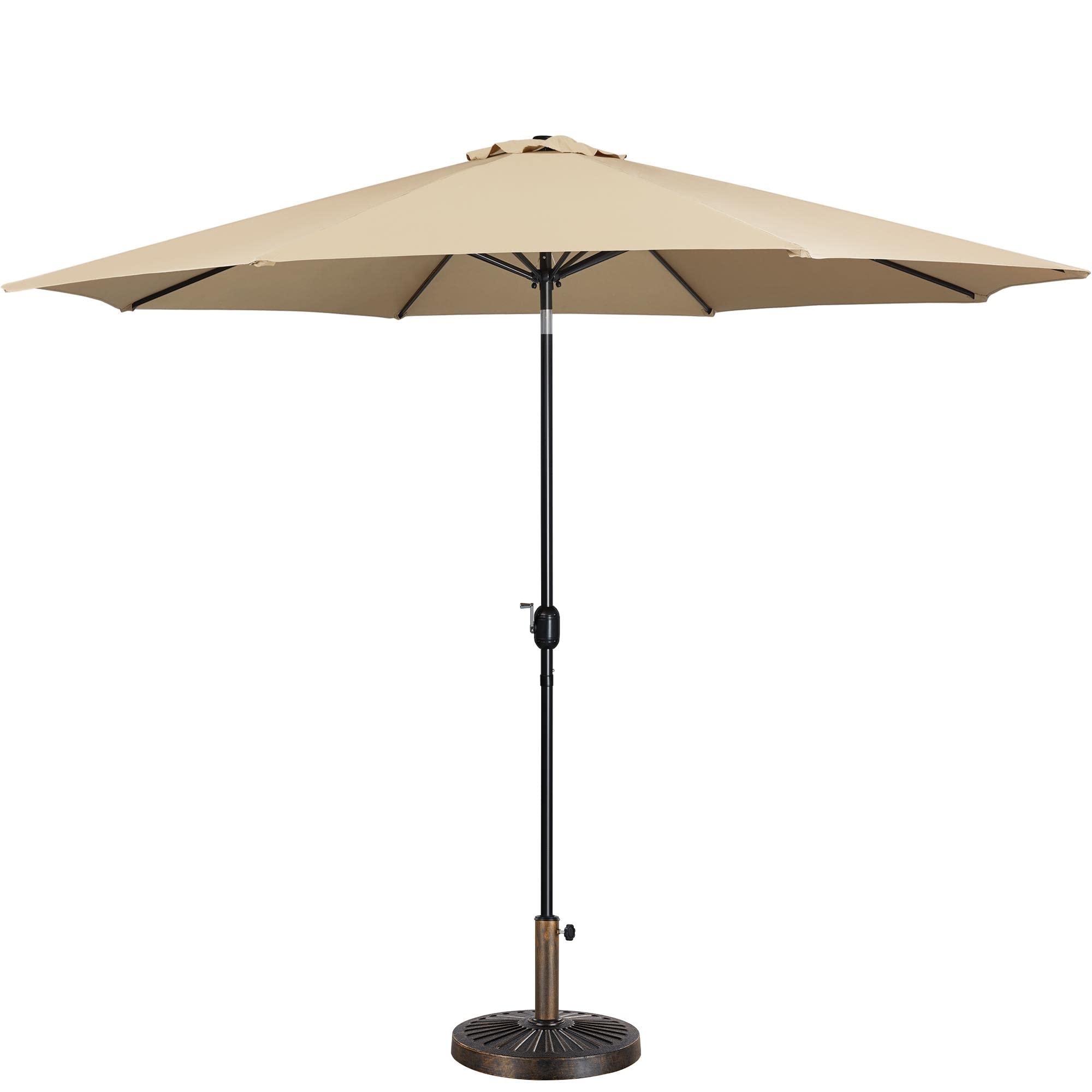 Yaheetech 11FT Heavy Duty Patio Umbrella with 30lb Base - Push Button Tilt & Crank Lift, Sturdy Steel Ribs for Outdoor Dining, Poolside Lounging, Garden Parties (Tan)