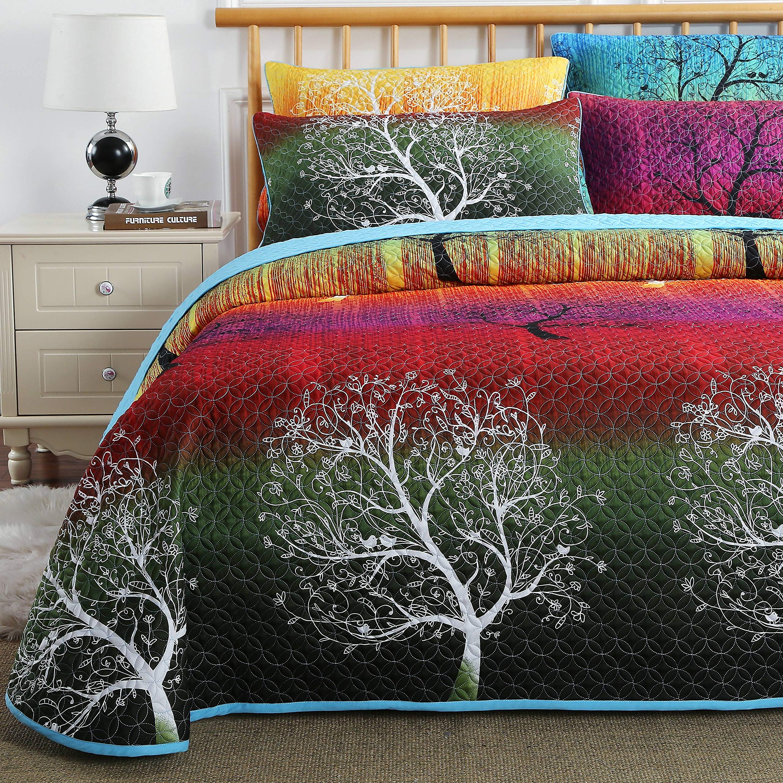 Swanson Beddings Rainbow Tree Bedspread Coverlet Quilt Set - King Size Quilt with Matching Pillow Shams | Soft & Colorful Bedding for Master Bedroom, Guest Room & Dorm Decor