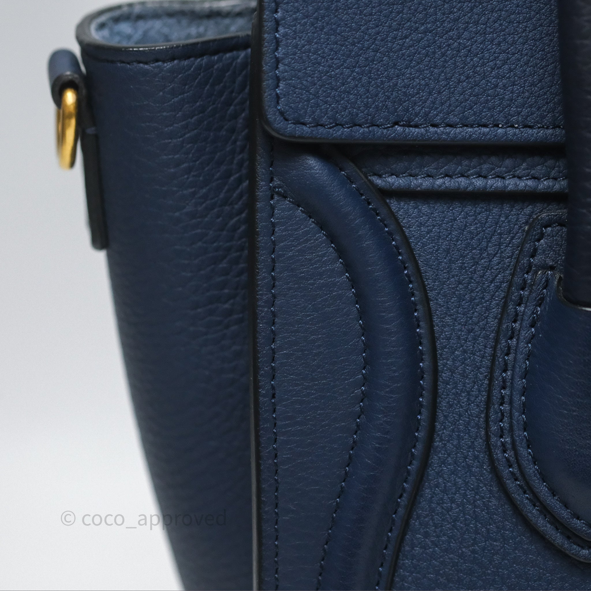 Celine Nano Luggage Handbag in Navy Grained Calfskin with Gold Hardware - Perfect for Work, Travel & Everyday Luxury