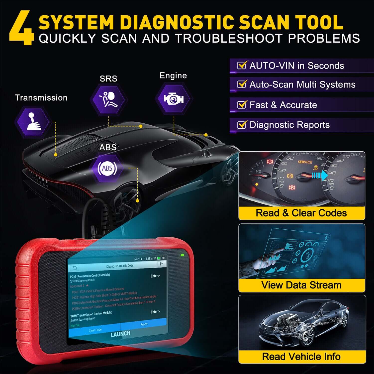 2025 LAUNCH CRP129E V2.0 Elite OBD2 Scanner - Professional Diagnostic Tool for Engine, ABS, SRS & Transmission with 12 Resets | Injector Coding, ABS Bleed, Oil/EPB/TPMS | FCA AutoAuth, Auto VIN | Free Lifetime Updates | Perfect for Mechanics & DIY Car Repair