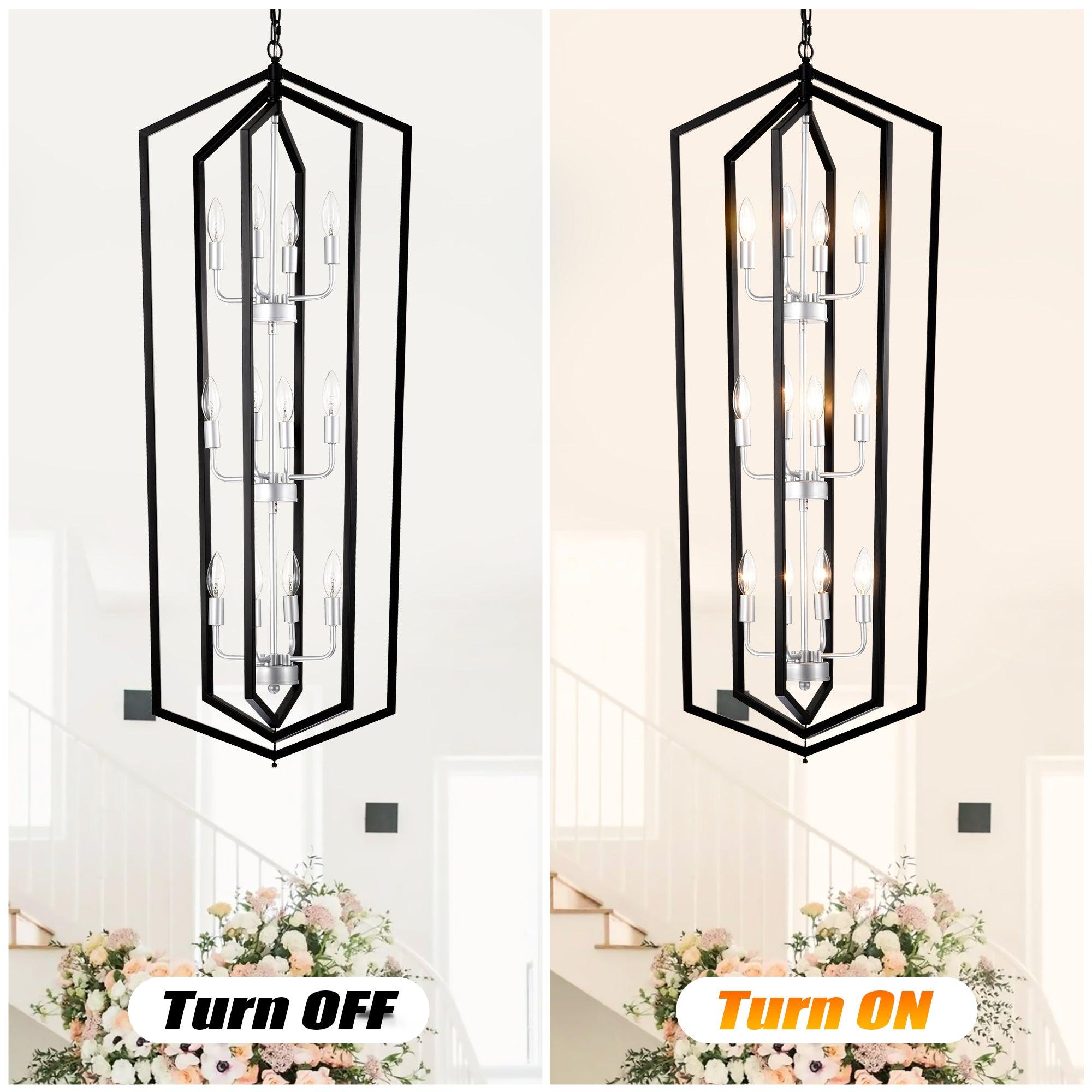 12-Light Farmhouse Kitchen Chandelier - Vintage Rustic Cage & Lantern Pendant Lighting Fixture for Dining Room, Island, or Breakfast Nook - Dimmable Edison Bulbs Included