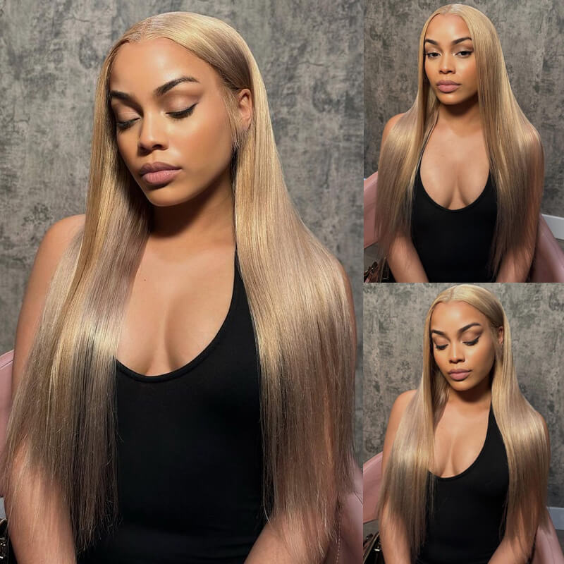Eullair Glueless Honey Blonde Lace Frontal Wig - Bombshell Brown Girl Ash Blonde Straight & Body Wave Human Hair Wig for Women | Perfect for Daily Wear, Parties & Special Occasions