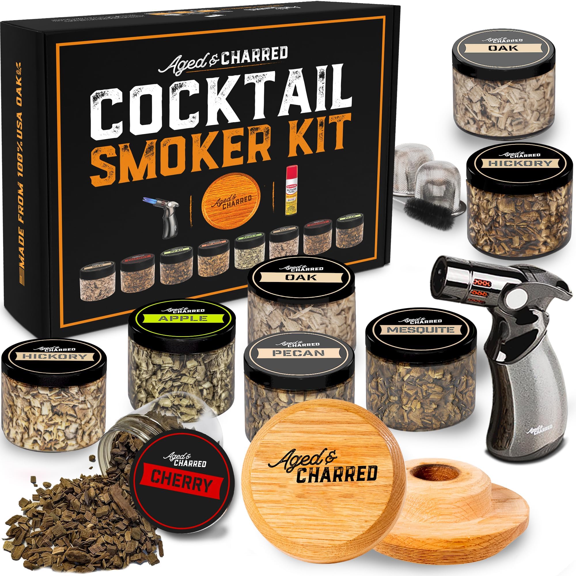 Premium Cocktail Smoker Kit with Butane Torch & 4 Wood Chip Flavors - Whiskey, Bourbon & Drink Smoking Accessories for Home Bars & Mixology Enthusiasts