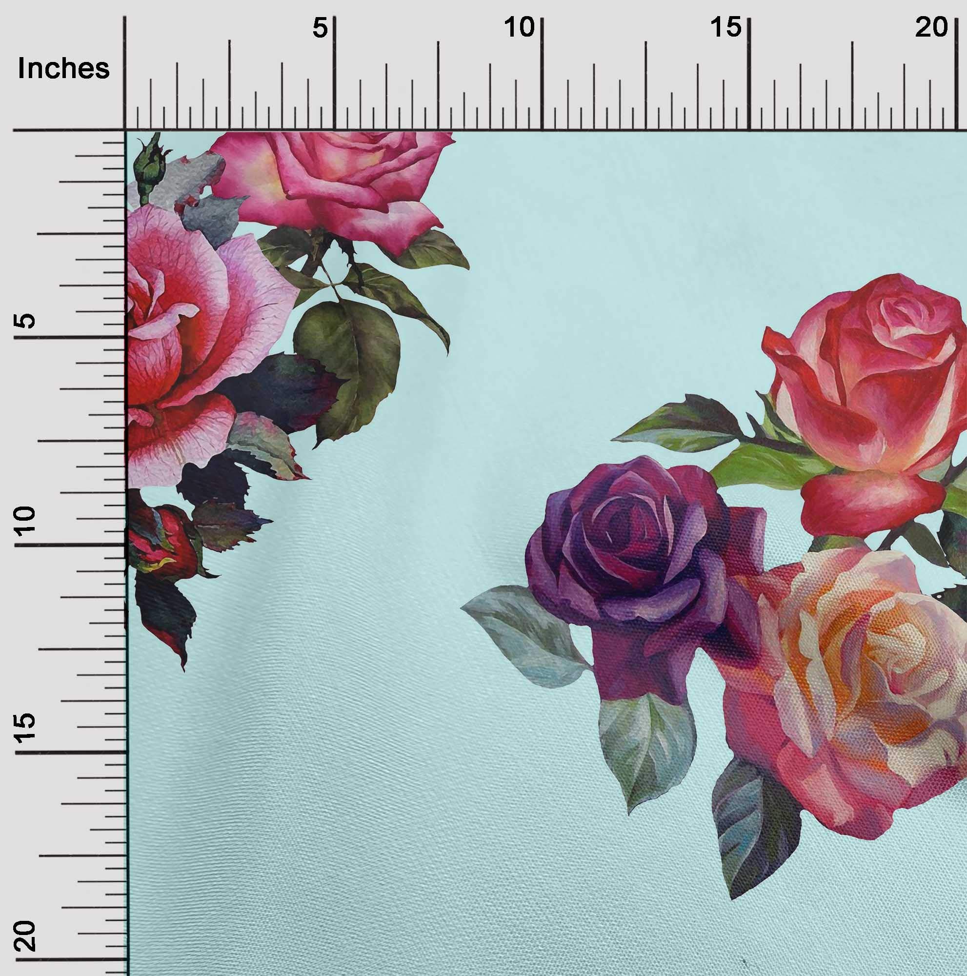 oneOone Cotton Poplin Fabric - Watercolor Leaves & Roses Print - 42 Inch Wide Sewing Material for Dresses, Quilts & DIY Crafts