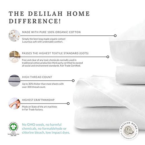 Delilah Home 100% Organic Cotton King Size Sheet Set - 4 Piece Bedding Set with Flat Sheet, Fitted Sheet & Pillowcases (300 TC, Grey) | Sustainable & Eco-Friendly Luxury Bed Sheets for Master Bedroom, Guest Room or Vacation Home