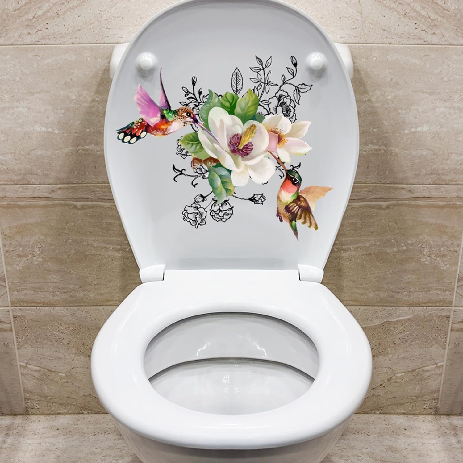 Self-Adhesive Floral Birds & Butterfly Toilet Seat Lid Stickers - DIY Removable Bathroom Decals for Wall & Toilet Accessories - Perfect for Home, Apartment, and RV Bathroom Decor