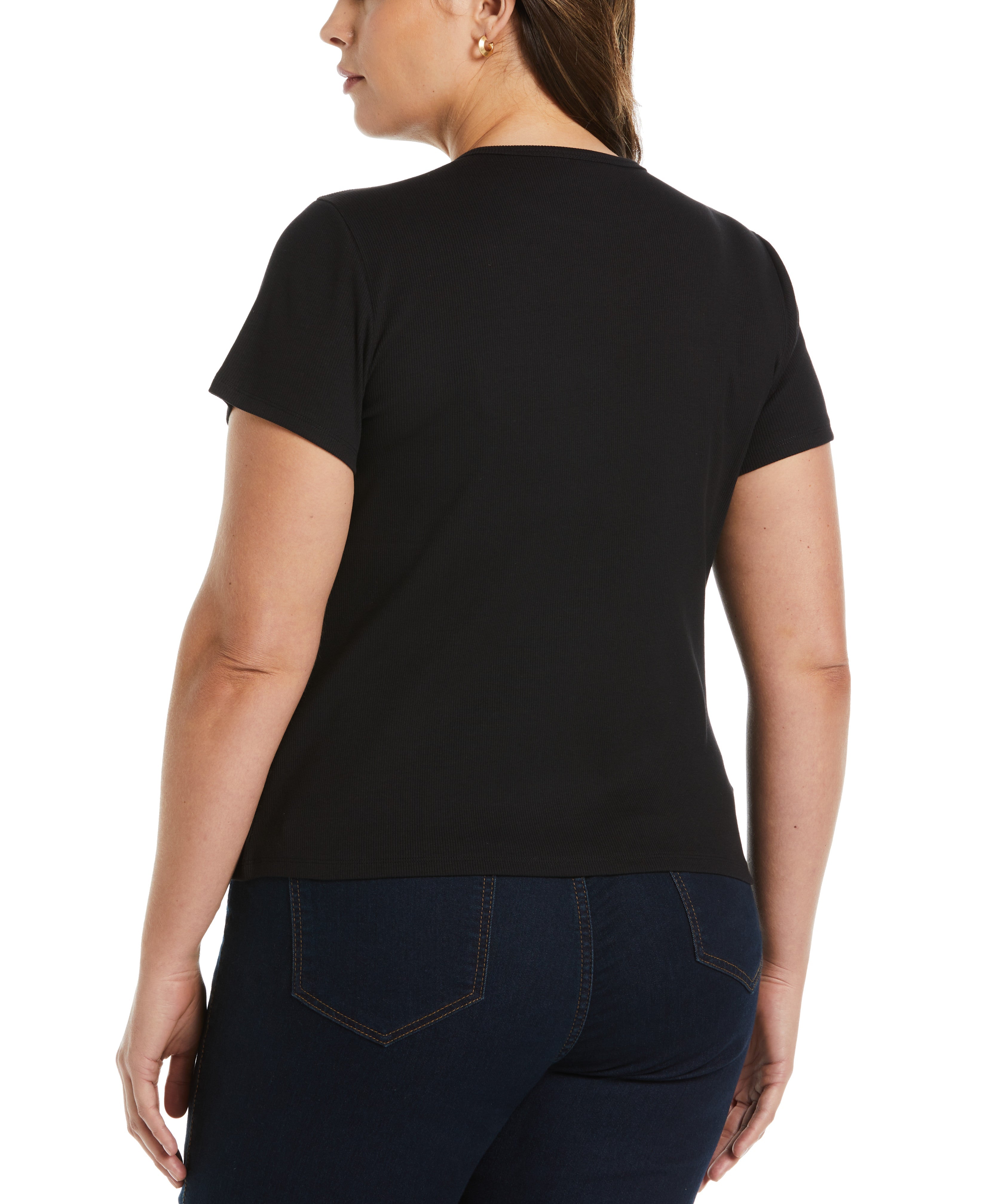 Plus Size Ribbed Crew Neck T-Shirt for Women - Soft Stretch Casual Tee for Everyday Wear | Office, Lounge & Weekend Outfits