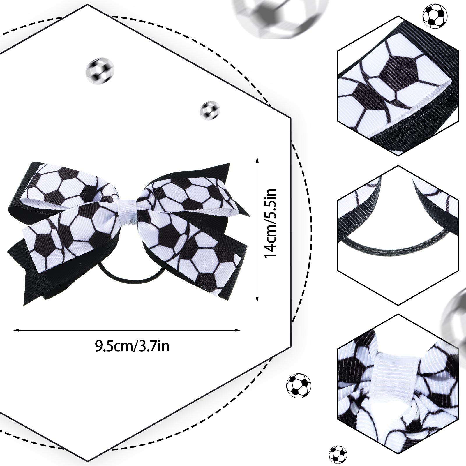 Chuangdi 6-Pack Soccer Hair Ties with Bows - Sports Hair Accessories for Girls, Women Players & Coaches - Perfect for Soccer Games, Practice & Team Events