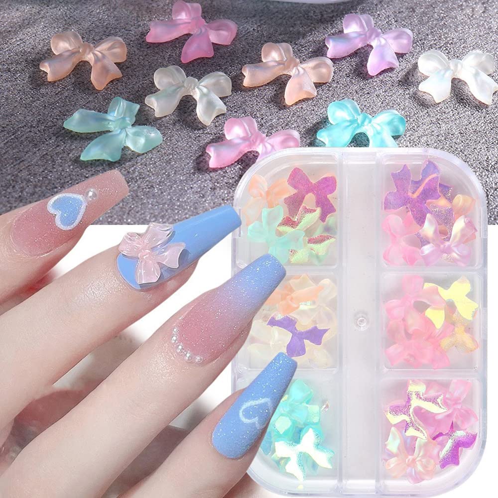 S.A.V.I 3D Bow Nail Art Aurora Decorations - 6 Mixed Magic Colors for DIY Manicure | Nail Accessories & Jewelry | Perfect for Parties, Weddings, and Special Occasions