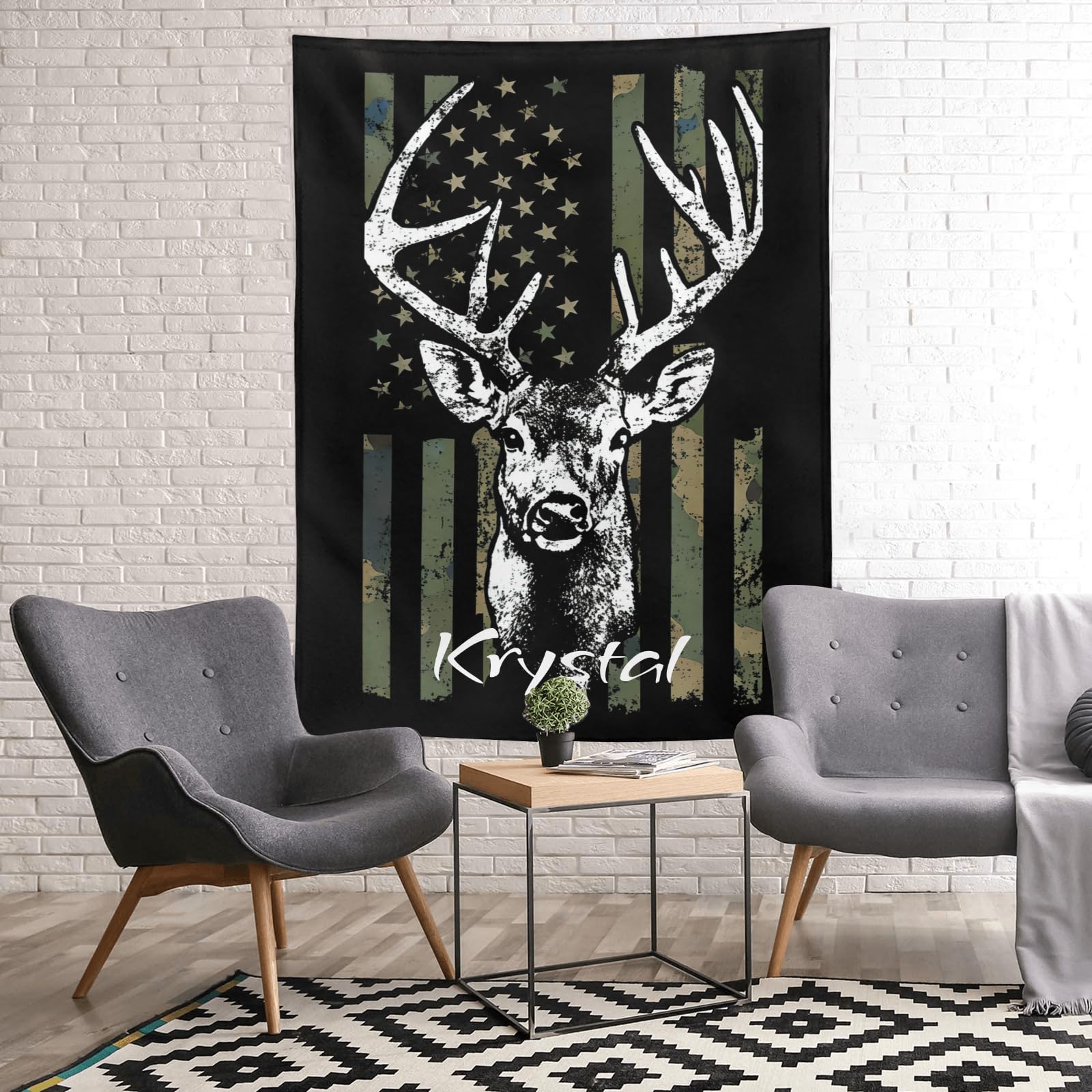 Custom Personalized American Flag Camo Deer Fleece Blanket - Super Soft Throw with Name Text - 50