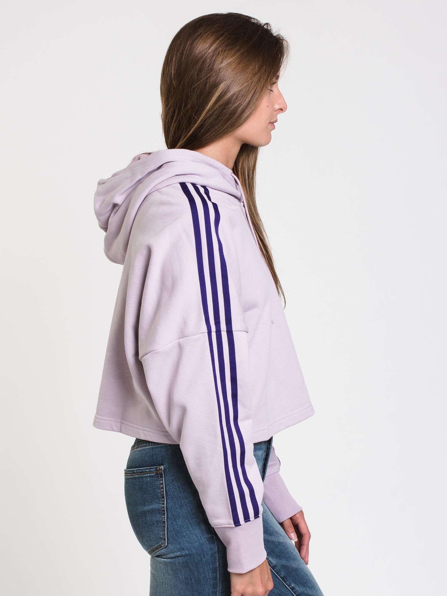 Adidas 3 Stripe Cut Off Crop Pullover Hoodie - Women's Athletic Sweatshirt for Gym, Running & Casual Wear | Clearance Sale