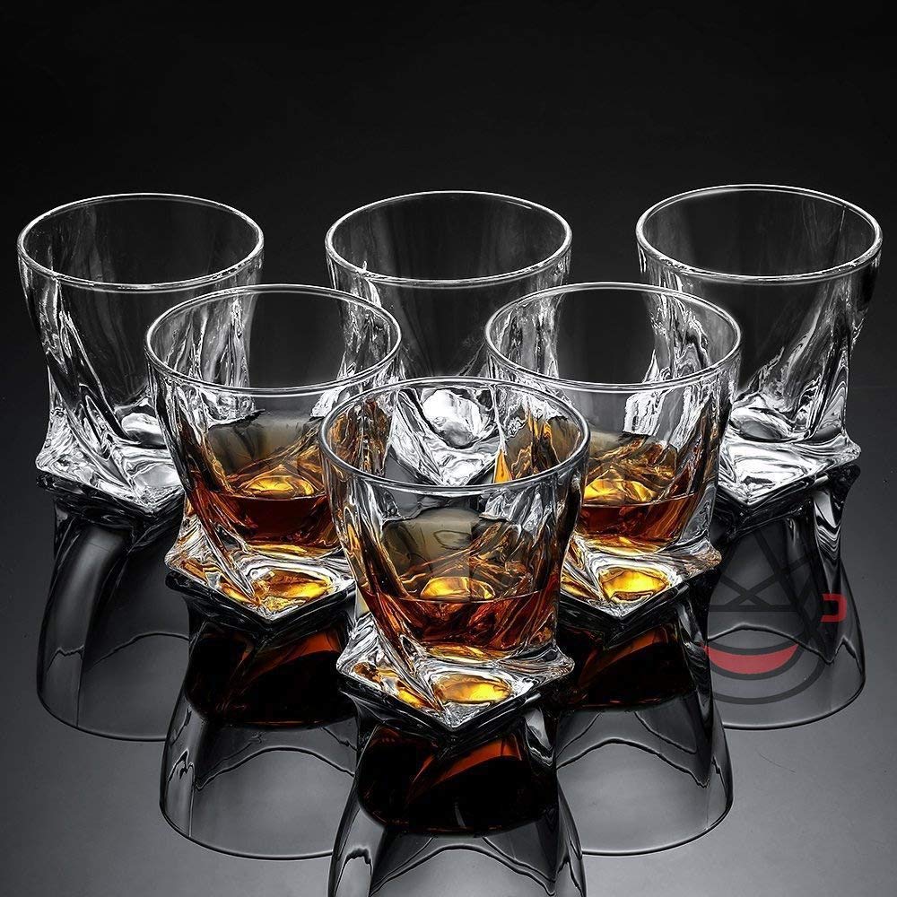 Premium Czech Crystal Whiskey Decanter Set - 23oz (700ml) Glass Decanter & 6 x 11oz (320ml) Old Fashioned Tumblers - Elegant Laguna Design with Heavy Base - Perfect for Scotch, Bourbon, Vodka & Brandy - Ideal for Weddings, Birthdays & Home Bar Decor
