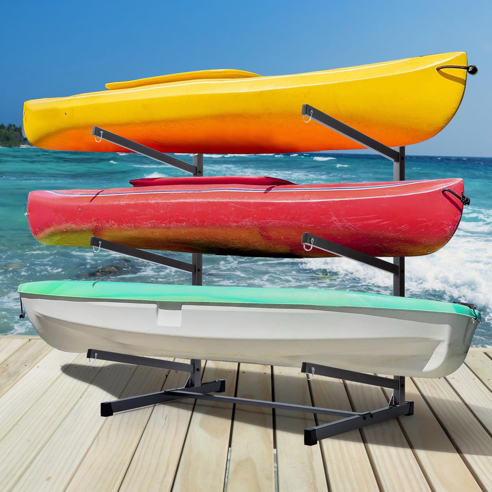 Heavy Duty Kayak Storage Rack for Garage & Outdoor - Universal Kayak, Canoe, Surfboard & Paddleboard Holder - Perfect for Home, Beach & Boat Storage Organization