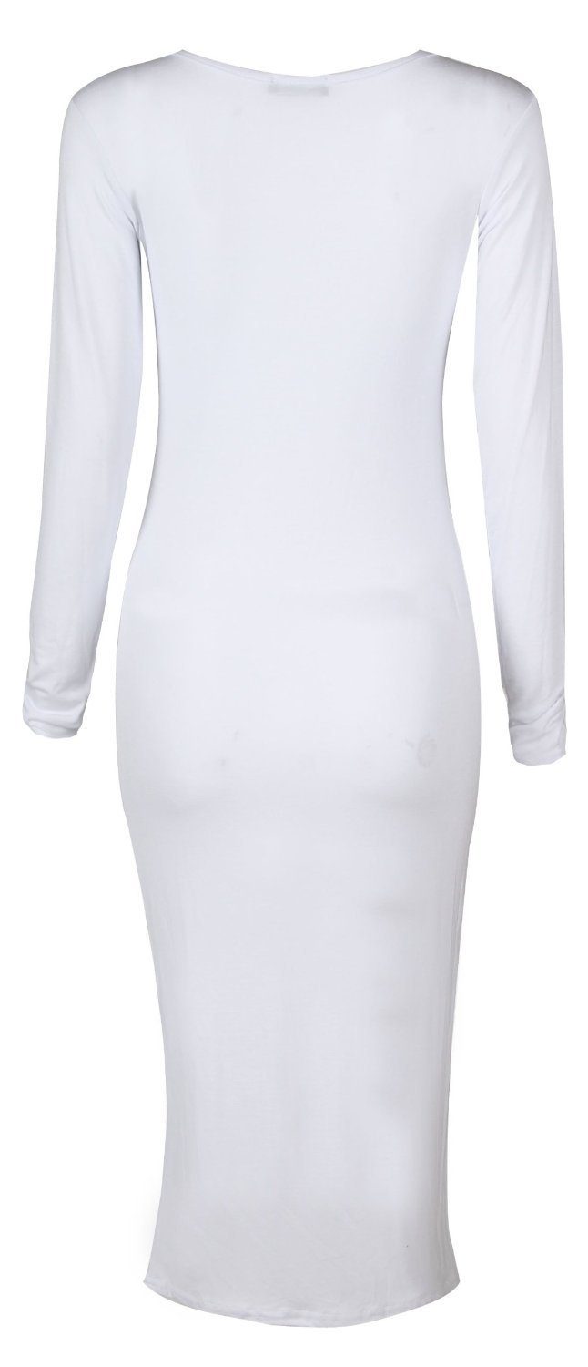 Forever Women's Plain Long Sleeve Bodycon Pencil Midi Dress - Slim Fit Stretchy Office Work Cocktail Party Dress
