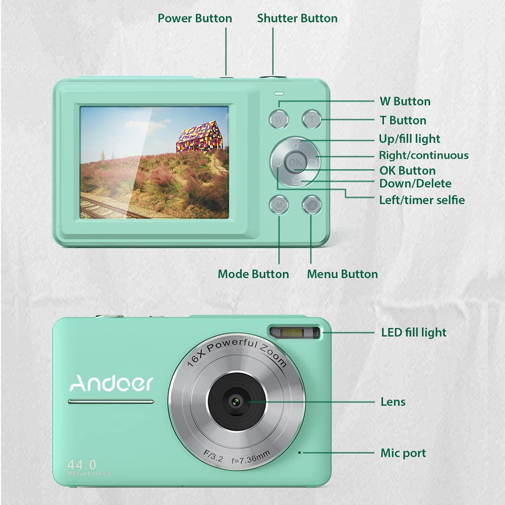 Andoer Pink Digital Camera for Kids with 32GB Card & 1080P HD - Perfect for Holidays & Travel
