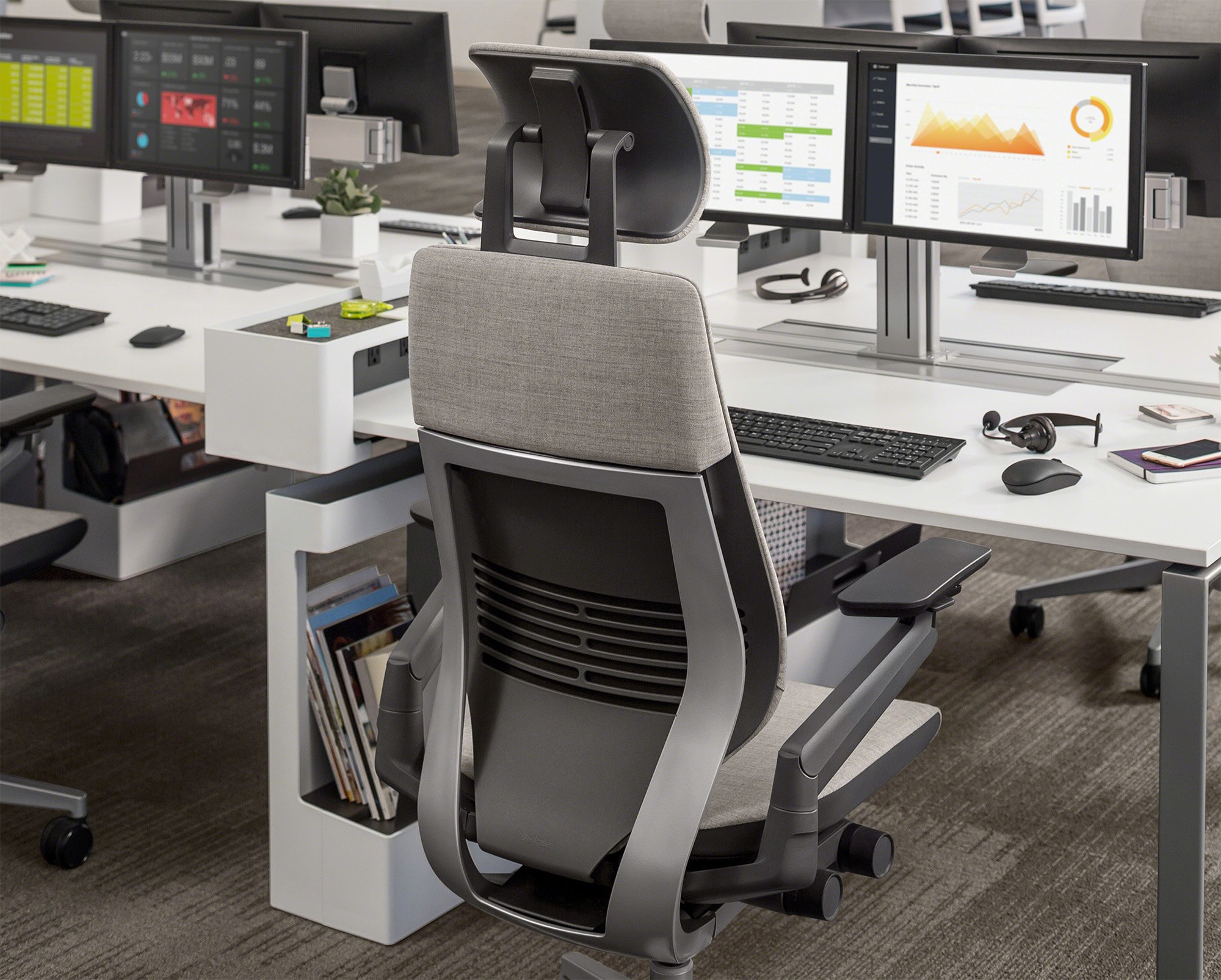 Steelcase Gesture Ergonomic Office Chair with Headrest & Lumbar Support - Cogent Connect Scarlet Red Fabric, Platinum Frame - Adjustable Task Chair for Home & Office Workspaces