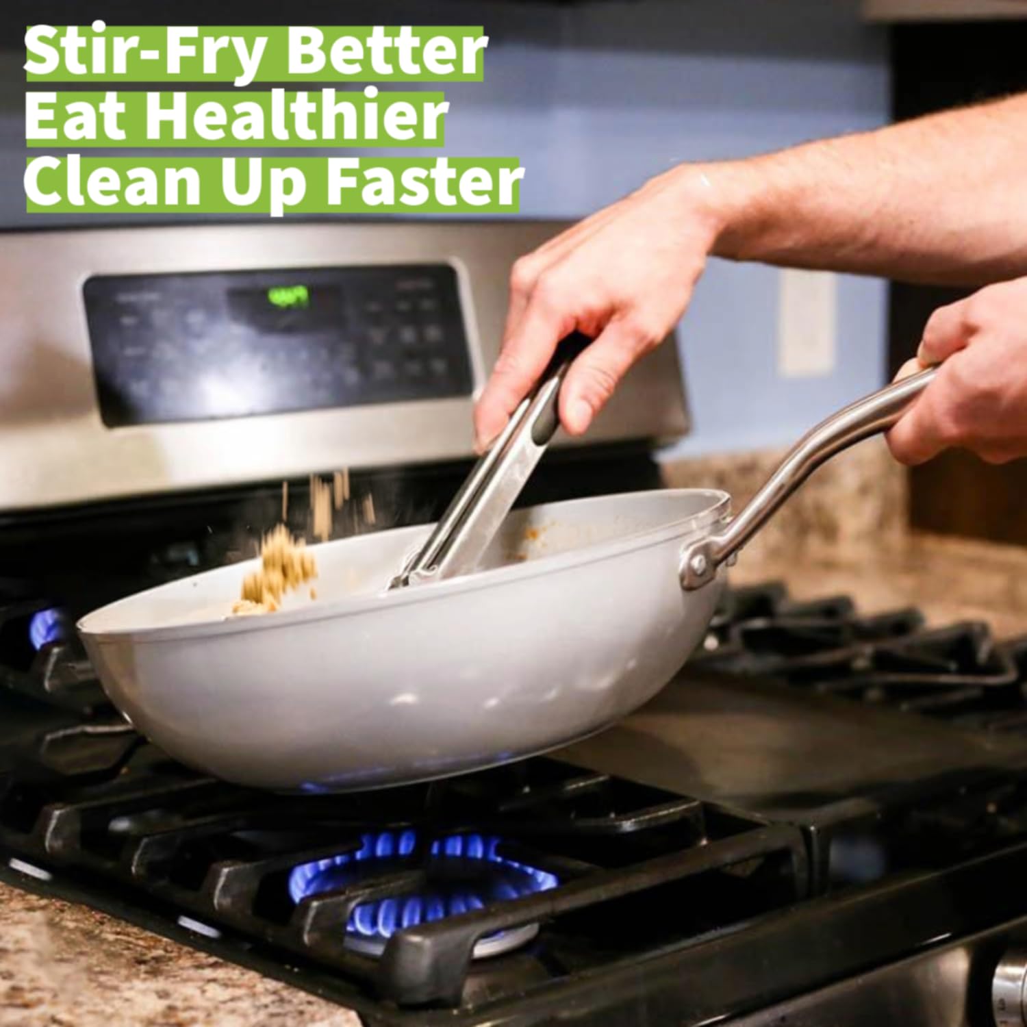 TECHEF CeraTerra 12-Inch Ceramic Nonstick Wok Pan - PFOA, PTFE & PFAS Free, Oven & Dishwasher Safe, Flat Bottom Stir Fry Pan - Made in Korea - Perfect for Asian Cooking, Sautéing & Healthy Meal Prep
