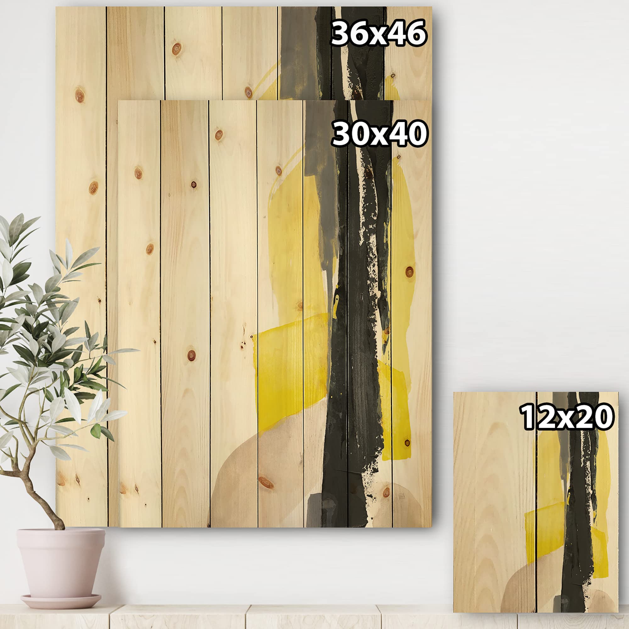 DesignQ Modern Black & Yellow Abstract Wood Wall Art - Large Contemporary Pine Wood Wall Decor Panels for Living Room, Bedroom & Office Decor