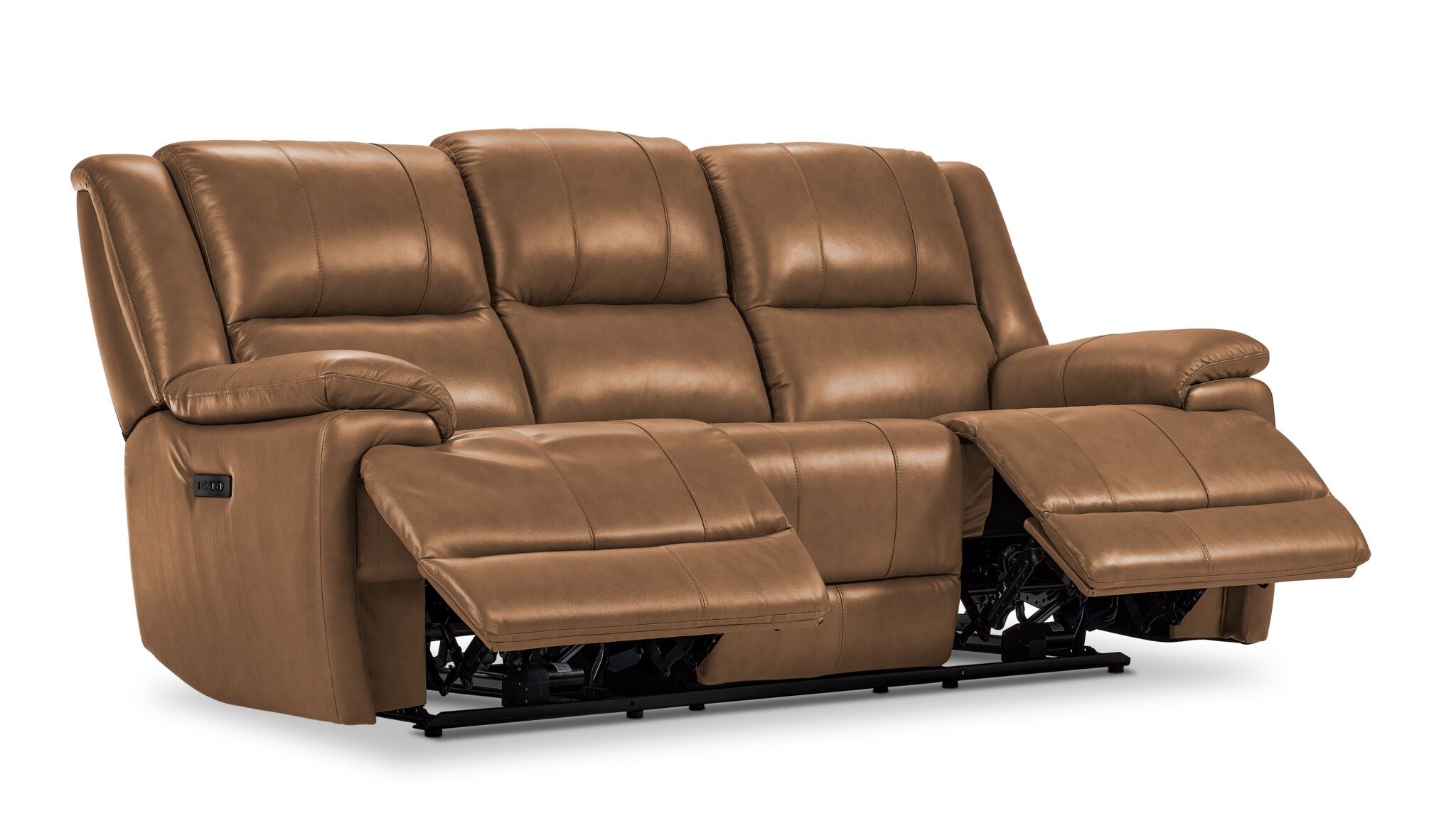 Allie Leather Dual Power Reclining Sofa - Genuine Leather, Adjustable Headrest & Lumbar Support, USB Charging - Perfect for Living Room, Home Theater & Office Relaxation (Canyon Brown)