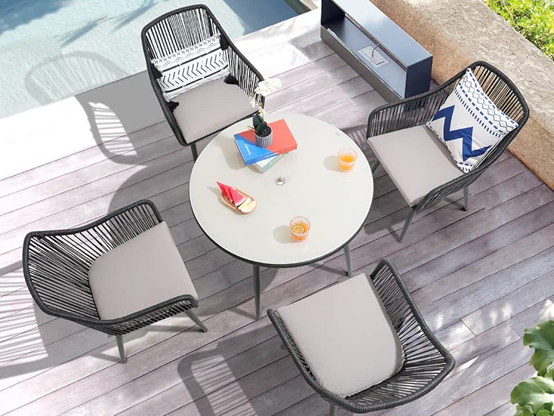 **4-Piece All-Weather Woven Rattan Patio Dining Chairs Set – Outdoor Wicker Chairs with Armrests for Balcony, Poolside, Backyard & Indoor Use (Black)**    *Perfect for alfresco dining, garden parties, or relaxing by the pool.*