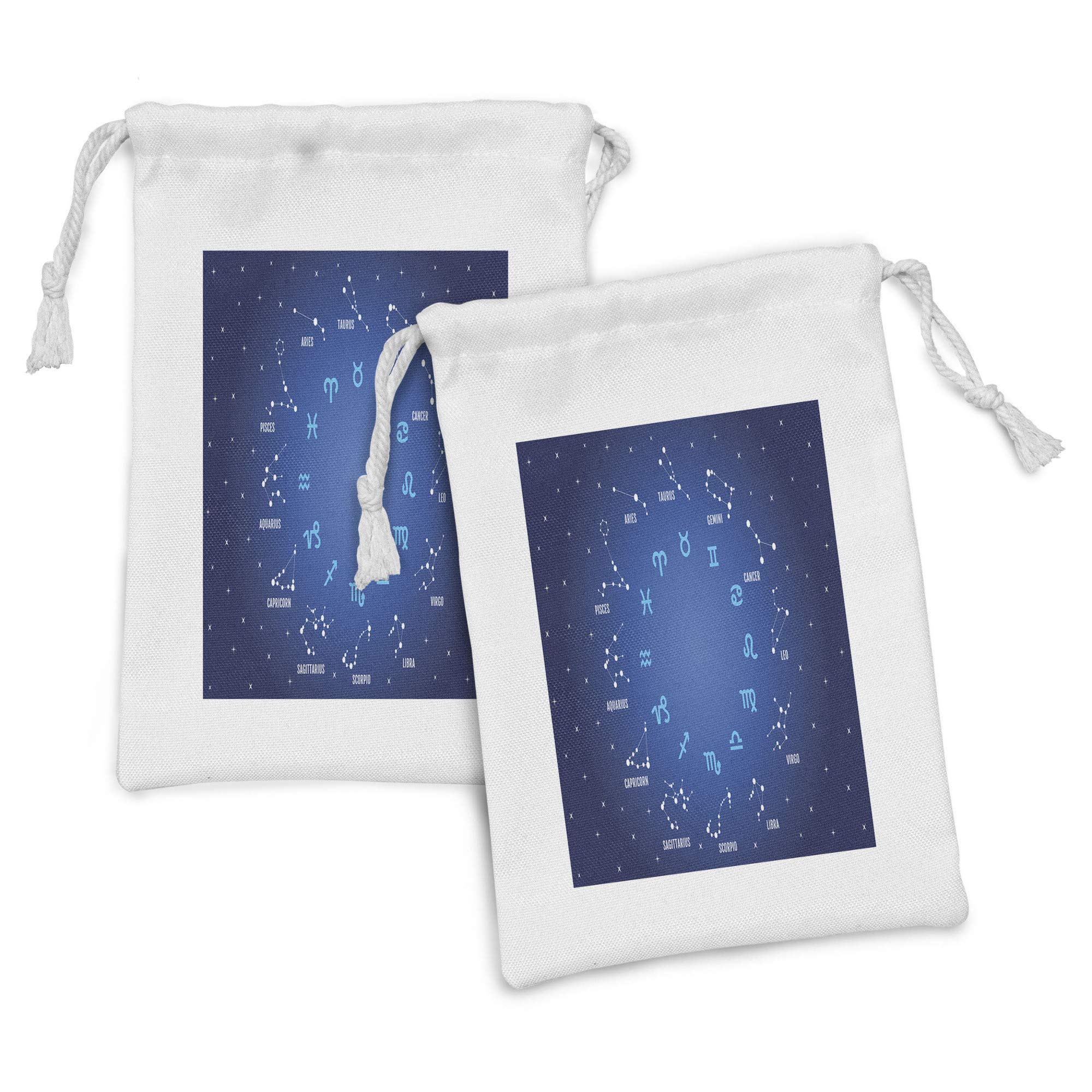 Ambesonne Zodiac Fabric Pouch Set of 2 - Horoscope & Constellation Drawstring Bags with Stars in Night Sky Blue Ombre, 9
