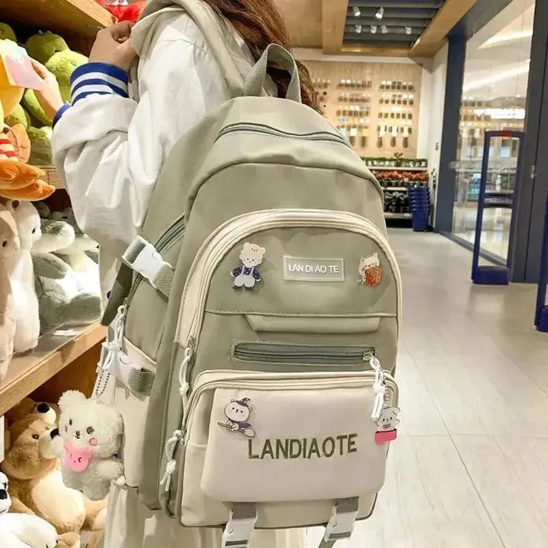 Cute Kawaii Nylon Laptop Backpack for Women & Teens - Lightweight School Computer Bag for College, Work & Travel - Water-Resistant 15.6 Inch Notebook Backpack with USB Charging Port
