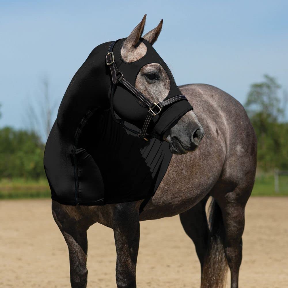 Full Zip Horse Slicker Hood - Lightweight 4-Way Stretch 6.5oz Lycra with Fleece Lined Noseband | Large Eye Holes & Seamless Face Design | Mane Tamer for Comfortable Riding | Perfect for Equestrian Training, Show Prep & Cold Weather Riding
